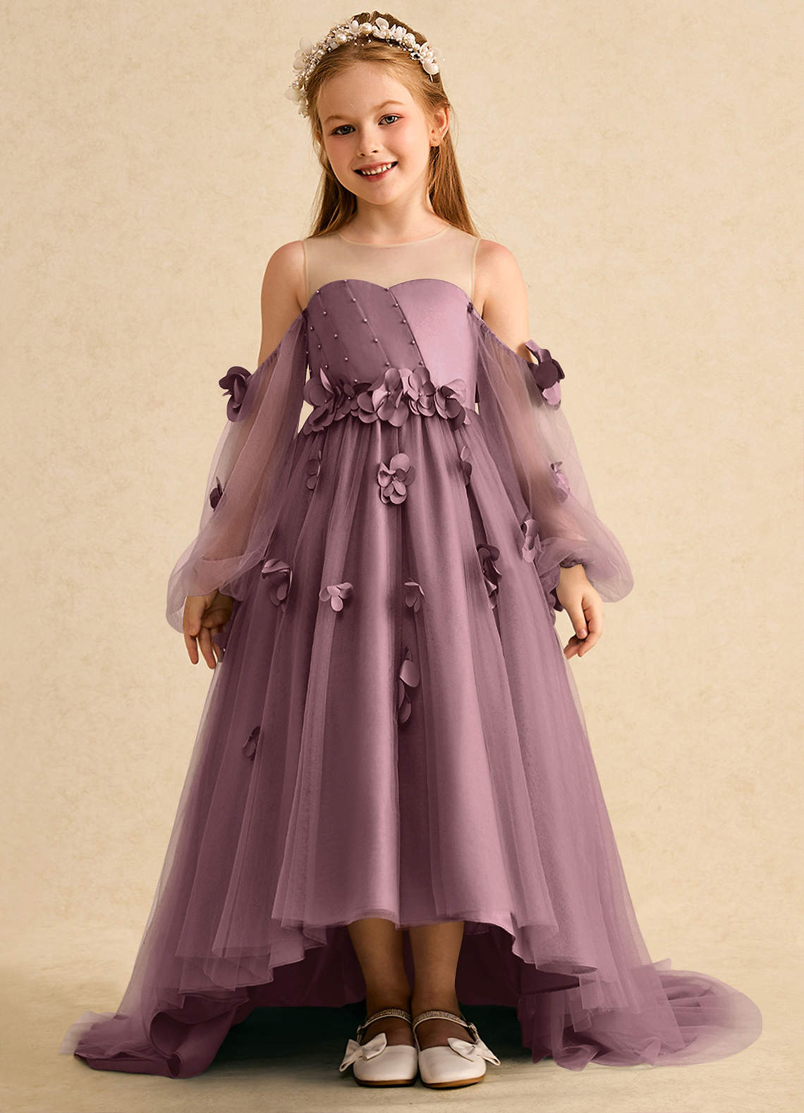 Azazie Karrie Flower Girl Klänningar Klänning A-Line i Tyll med ärmar image1