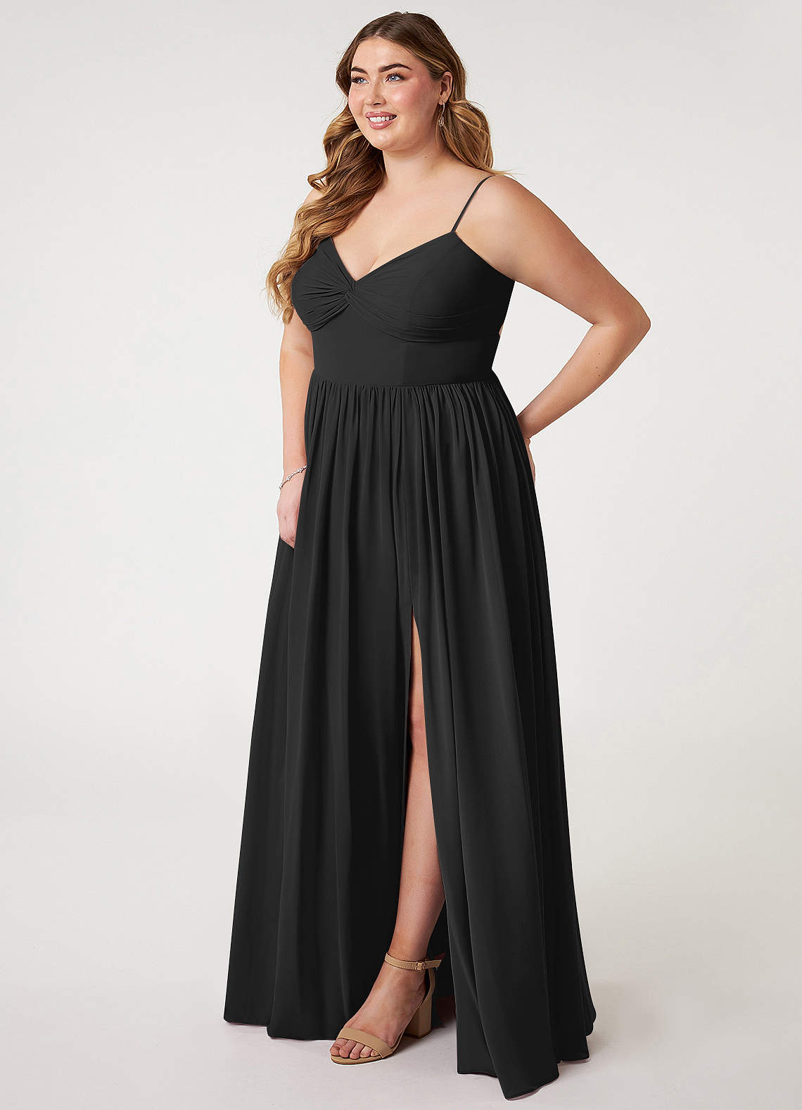 Azazie Zeya Bridesmaid Dresses Black A-Line V-Neck Pleated Chiffon Dress image7