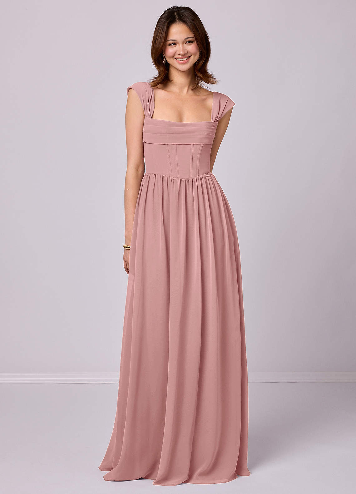 Barbie ♥ Azazie Bridesmaid Dresses Dusty Rose A-Line Corset Chiffon Dress image1