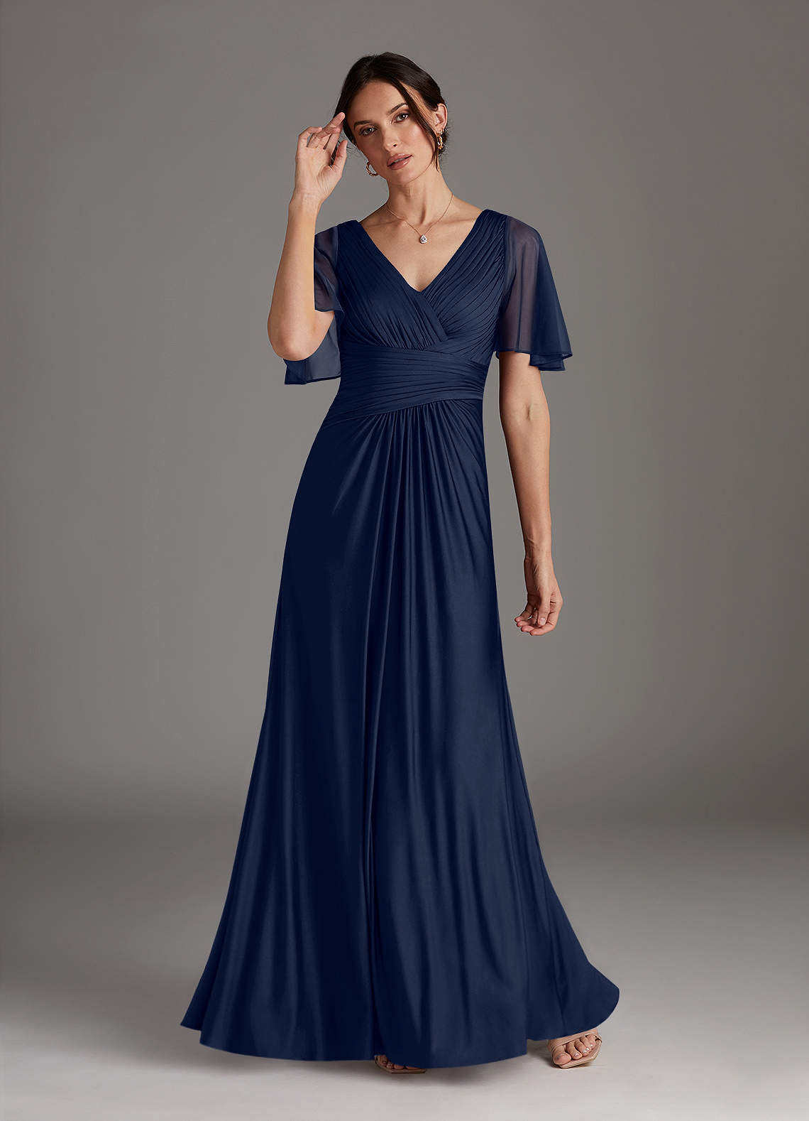 Azazie Sicily Mother of the Bride Dresses Dark Navy A-Line Pleated Jersey Dress image1
