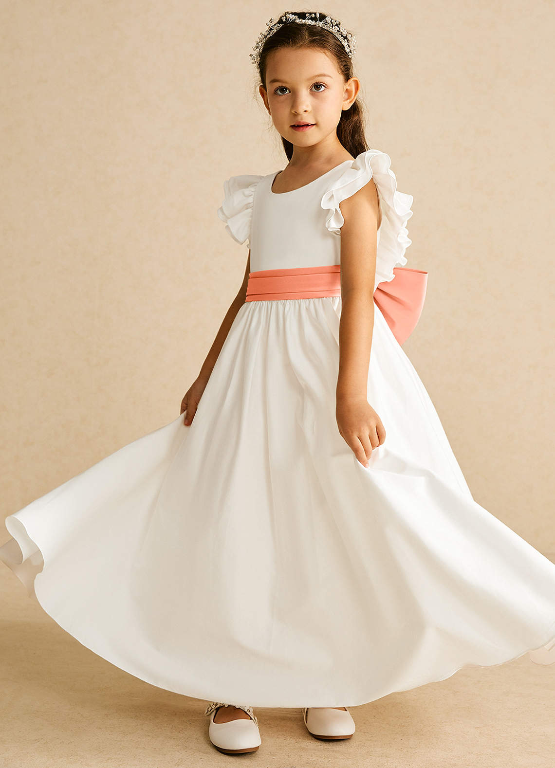 Azazie Aero Flower Girl Dresses Ivory Sunset A-Line Pleated Cotton Dress image1