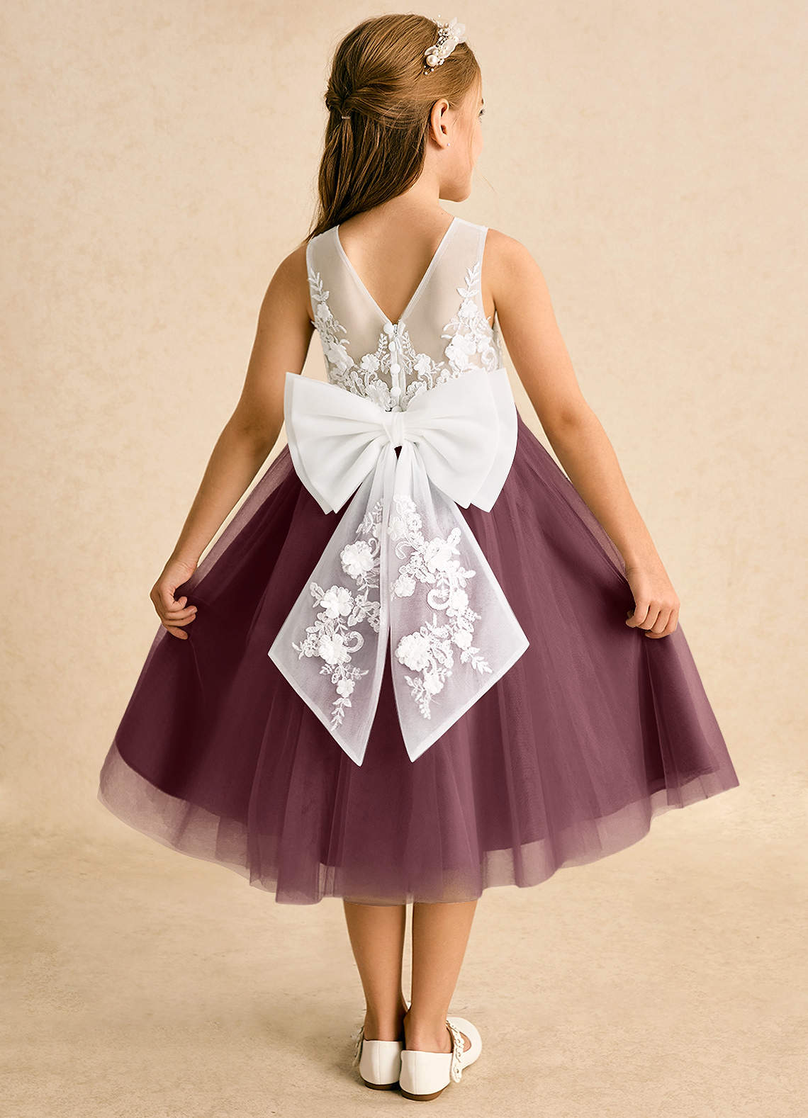 Azazie Lina Flower Girl Dresses Ivory Sangria Ball-Gown Lace Dress image1