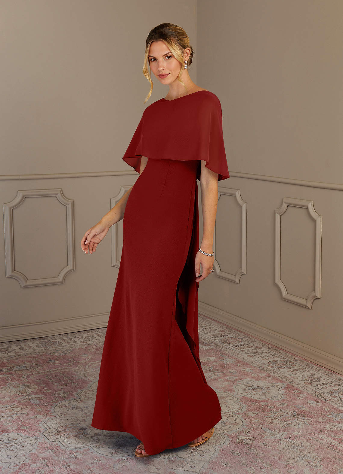 Azazie Dion Mother of the Bride Dresses Terracotta Sheath Scoop Stretch Crepe Dress image3