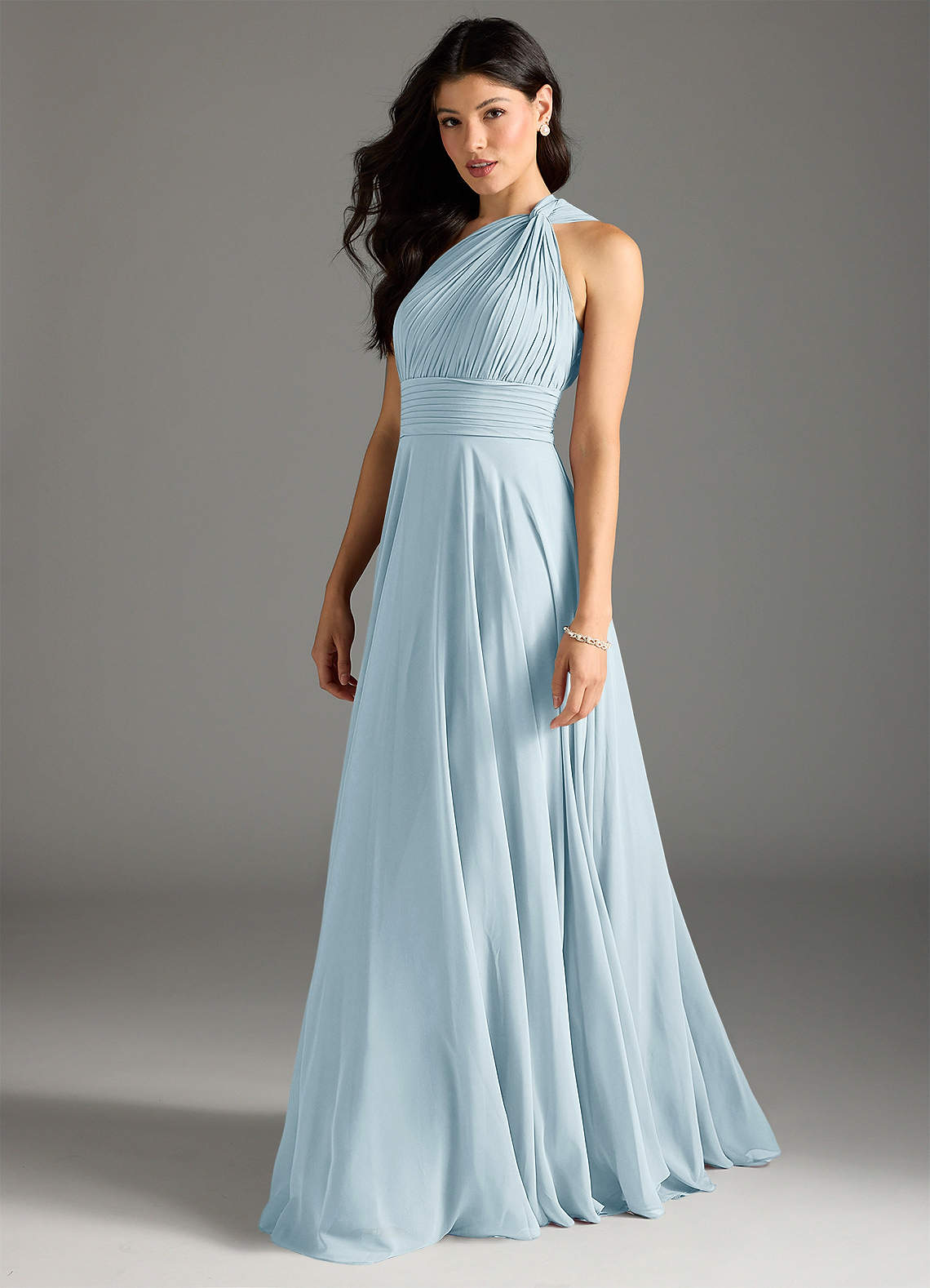 Azazie Charlize Bridesmaid Dresses Sky Blue A-Line One Shoulder Chiffon Dress image3