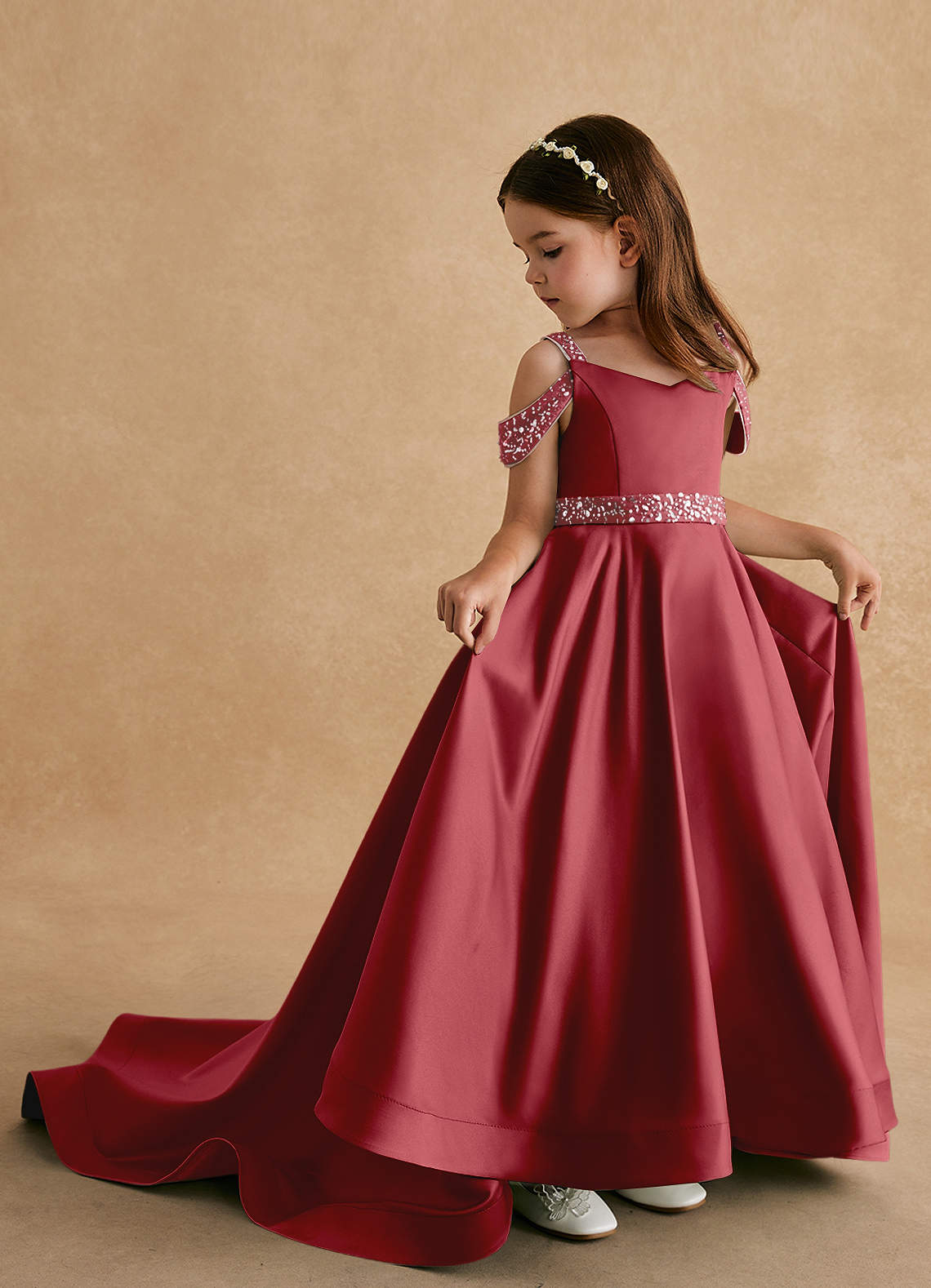 Azazie Jodi vestidos de niña de las flores Vestido de Granada de Satin Mate de Corte En A image1