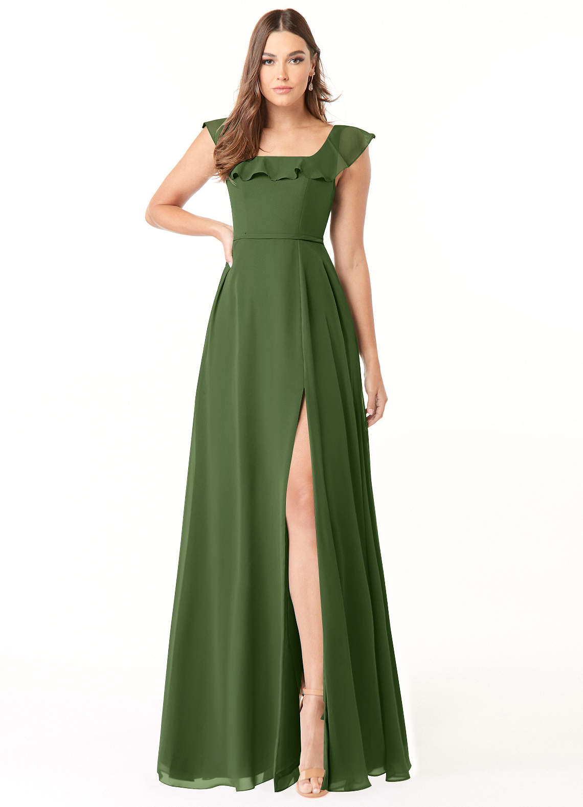 a-line square floor-length chiffon bridesmaid dress with ruffle Berkley Modest A-Line Square Ruffles Long Chiffon Bridesmaid Dresses, Tahiti main image 1