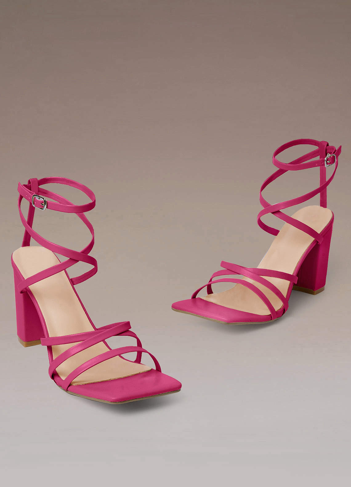 Hot Pink Cross Strappy Ankle Strap Heels