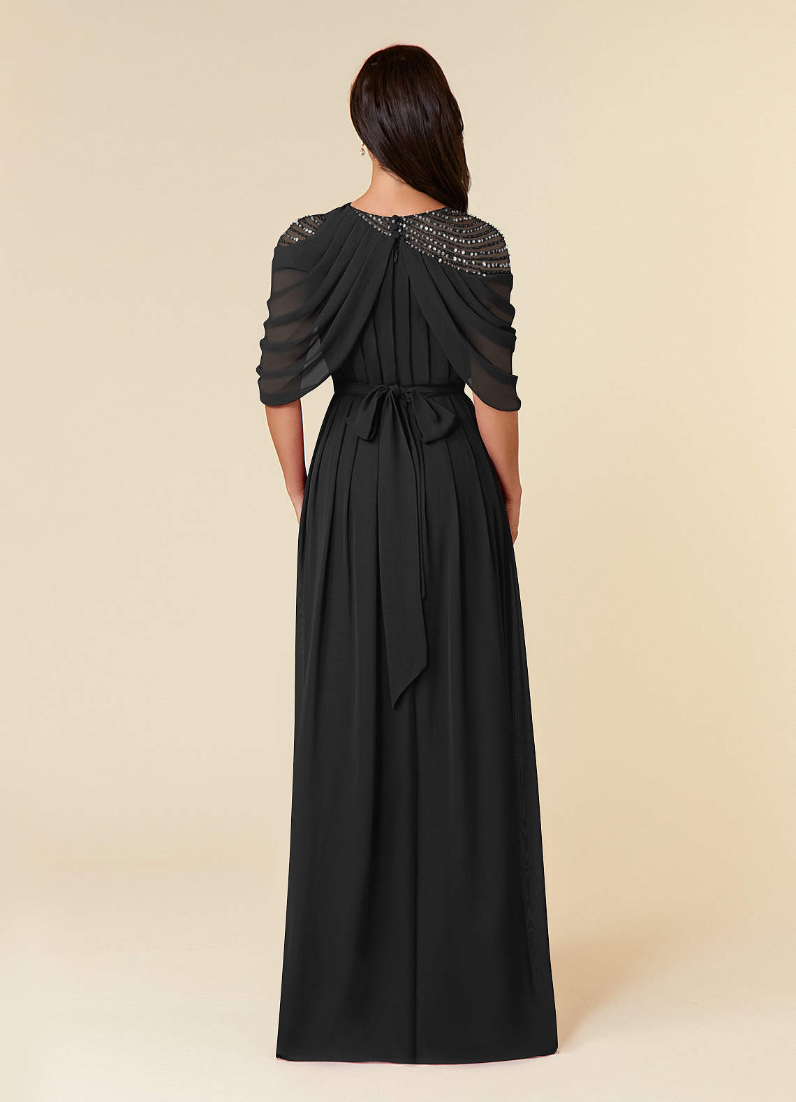 Azazie Olena Mother of the Bride Dresses Black A-Line Sequins Chiffon Dress image1