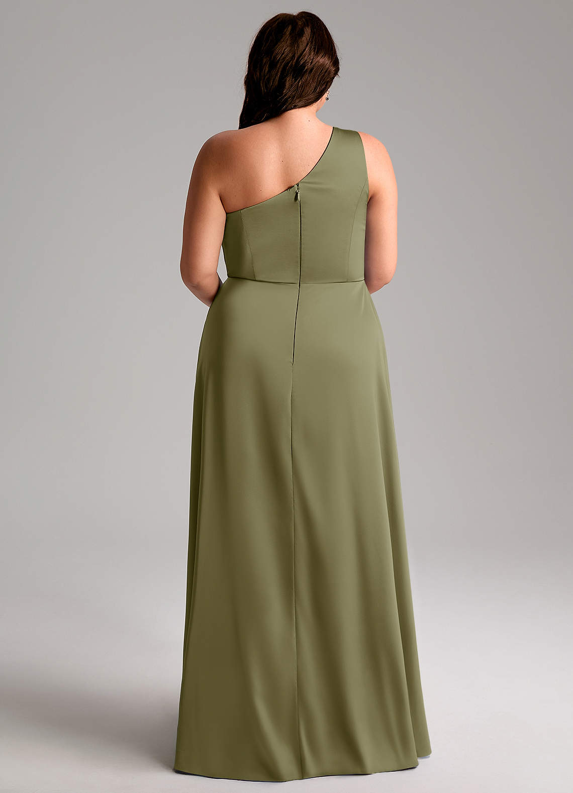 Azazie Brooke Bridesmaid Dresses Pistachio A-Line One Shoulder Stretch Satin Dress image8
