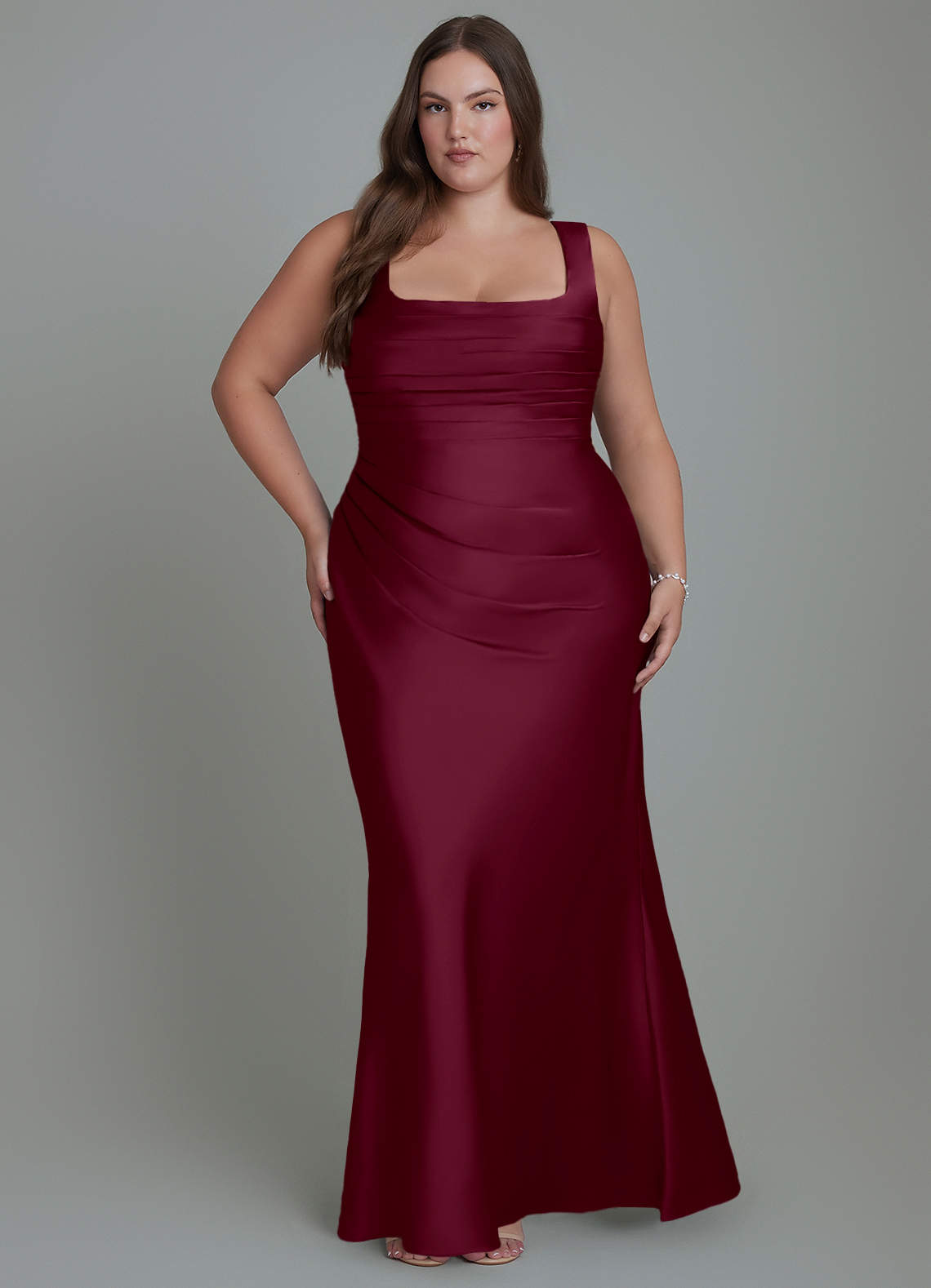 Azazie Agustina Bridesmaid Dresses Mulberry Mermaid Corset Stretch Satin Dress image6