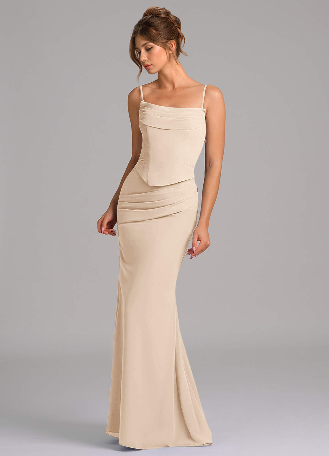 Azazie Sorrel Jurken voor bruidsmeisjes Jurk van Chiffon met Zeemeermin Korset Wit Albast image5