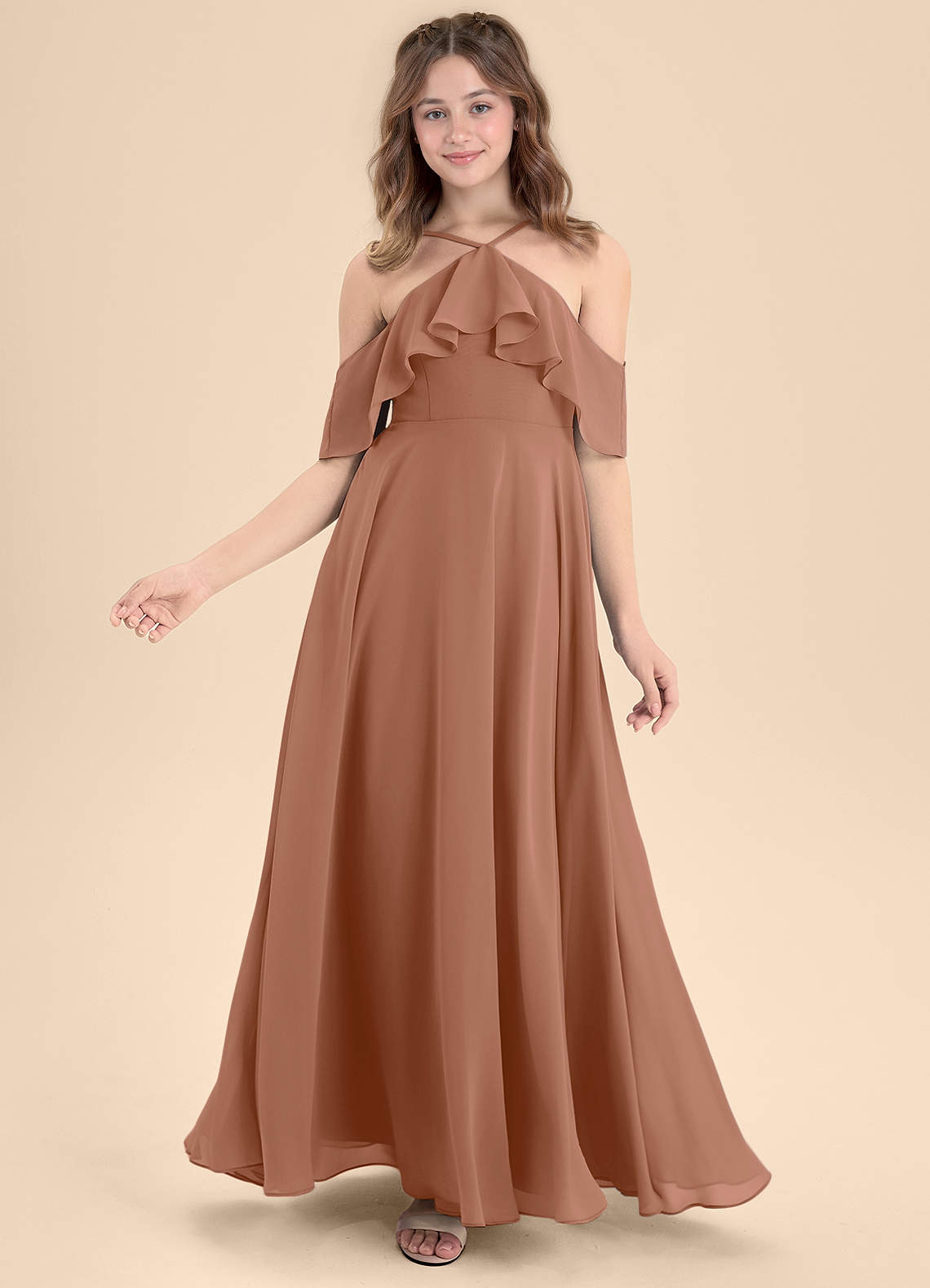 brown junior bridesmaid dresses Cicinia Crinkle Chiffon Junior Bridesmaid Dress, Chocolate