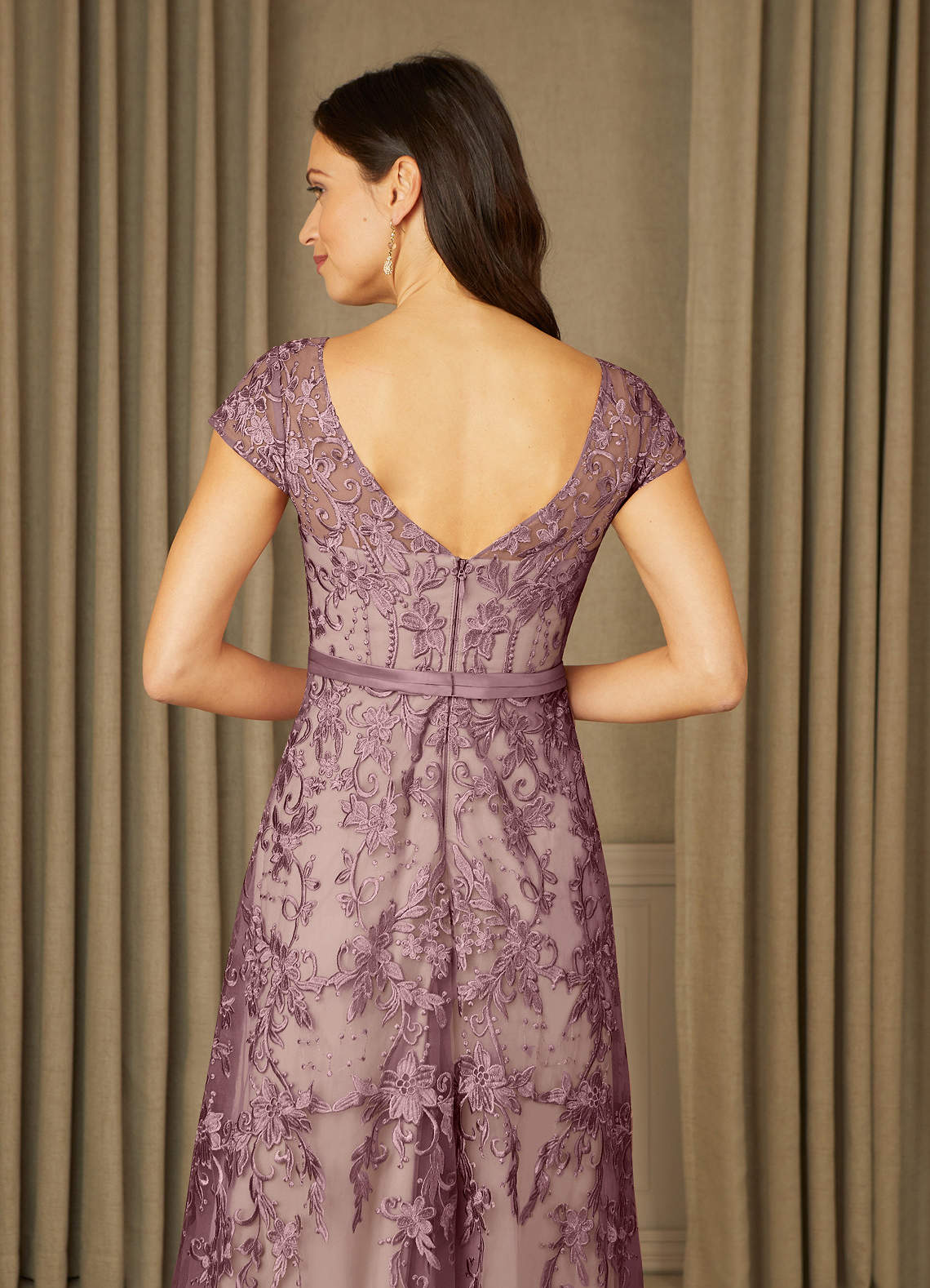 Azazie Sanna Dusty Rose Champagne A-Line Scoop Lace Tulle