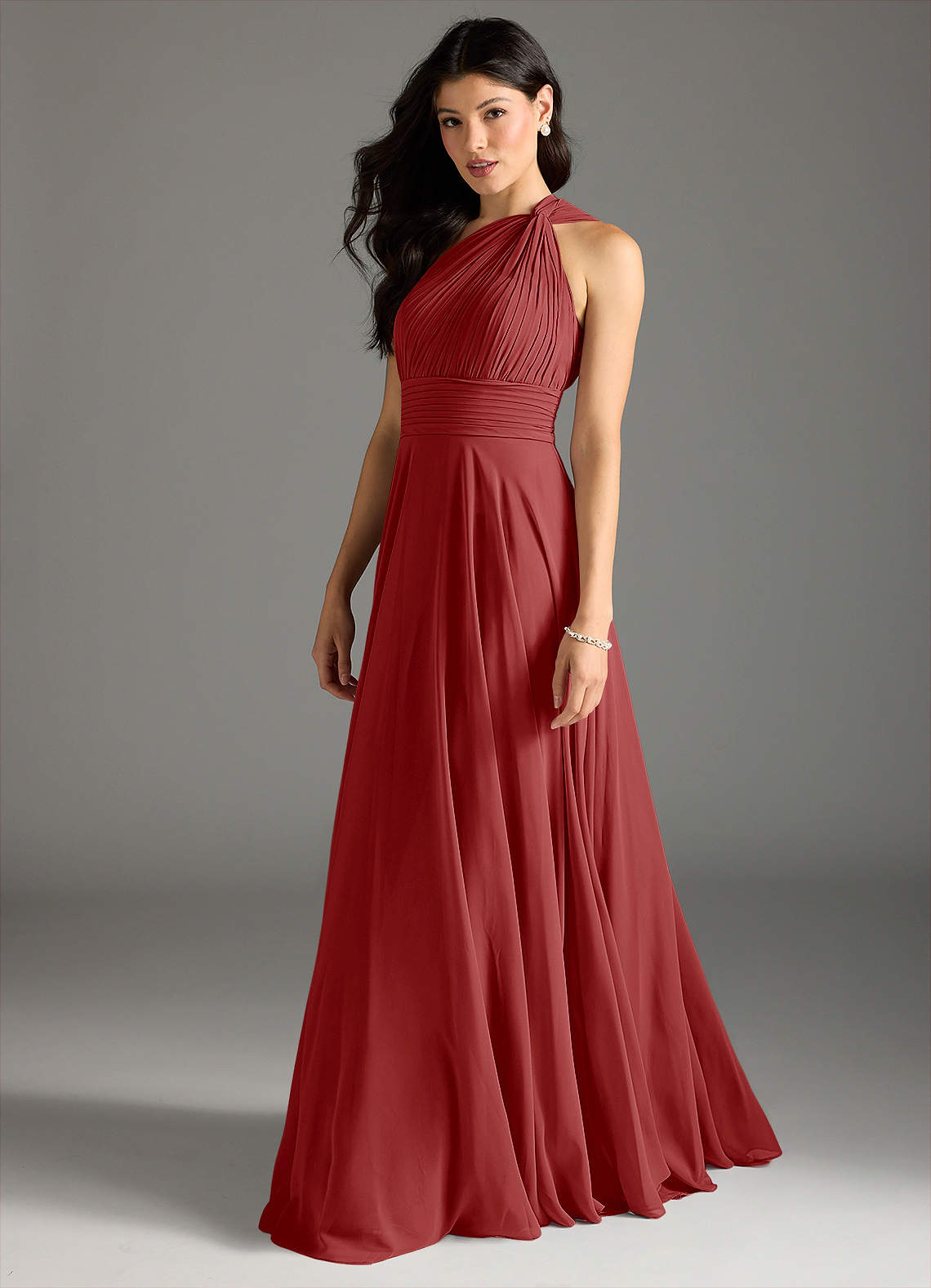 Azazie Charlize Bridesmaid Dresses Rust A-Line One Shoulder Chiffon Dress image3