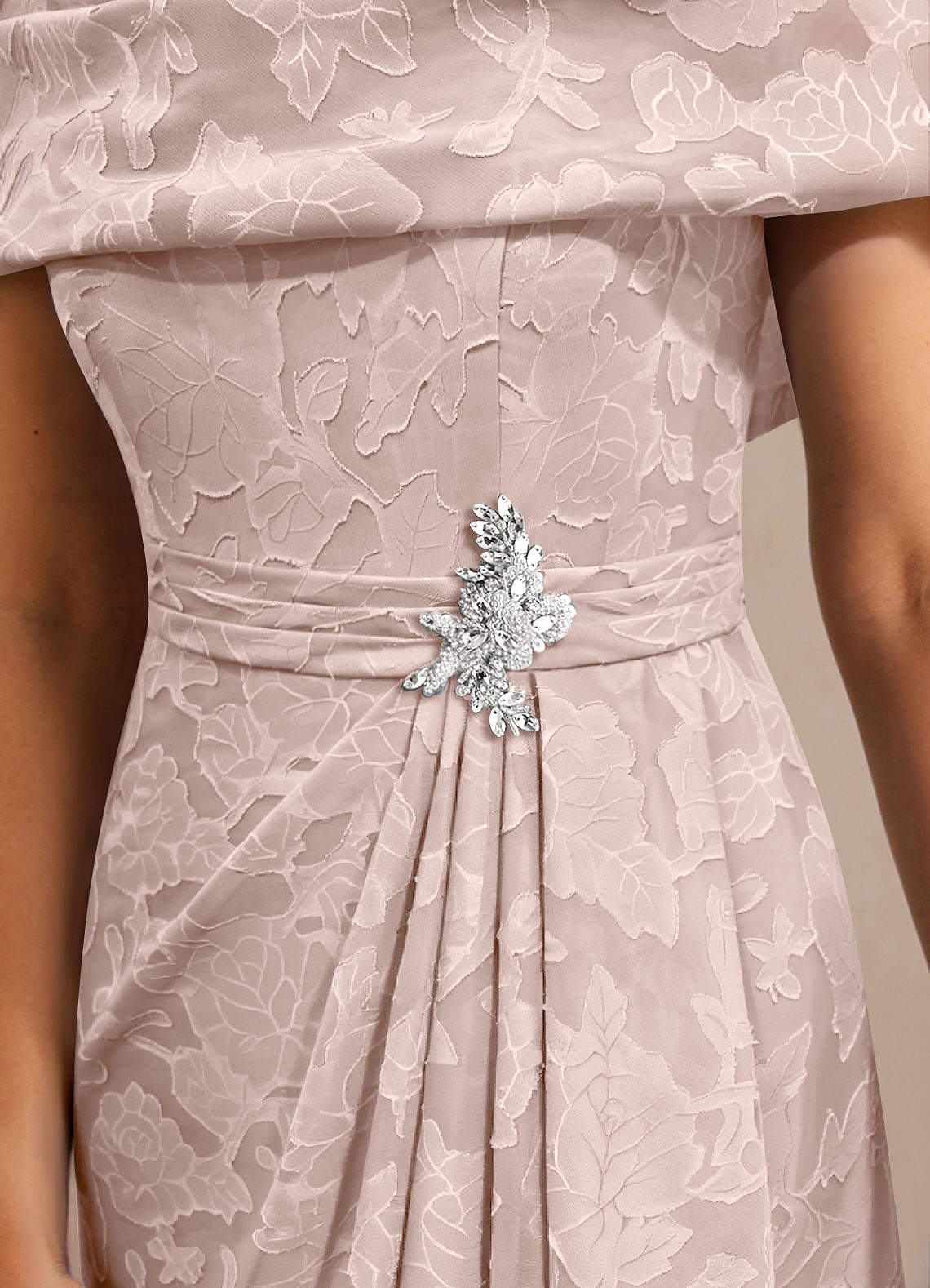 Azazie Branford Mother of the Bride Dresses Blushing Pink A-Line Pleated Floral Burnout Dress image5