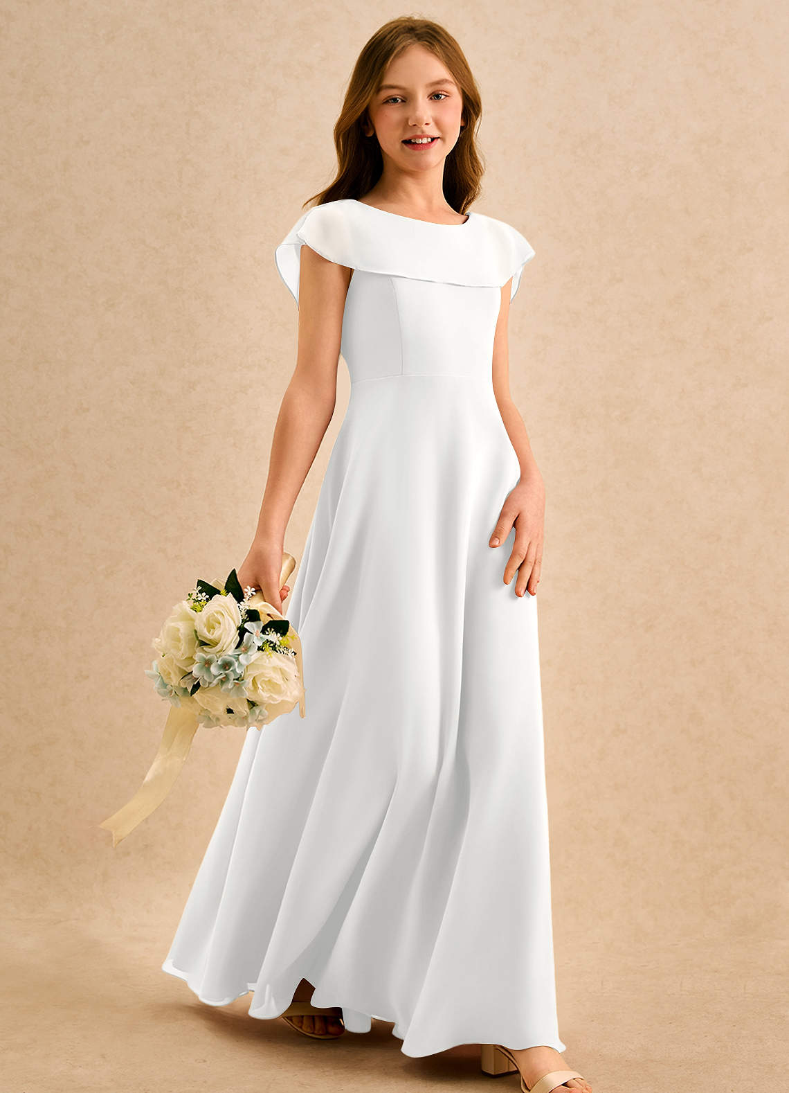 Azazie Kittie Girls Formal Flower Girl Klänningar Klä A-Line i Chiffong image3