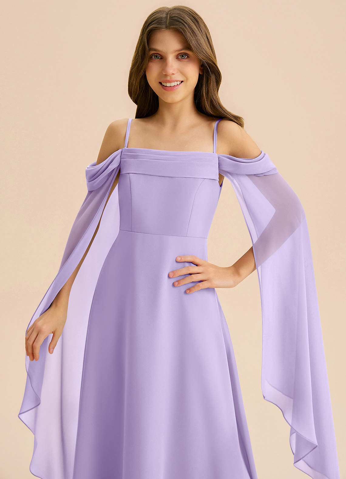 Azazie Moana Junior Linia A Pofałdowany Szyfon Długość podłogi Młodsza druhna Sukienka image6