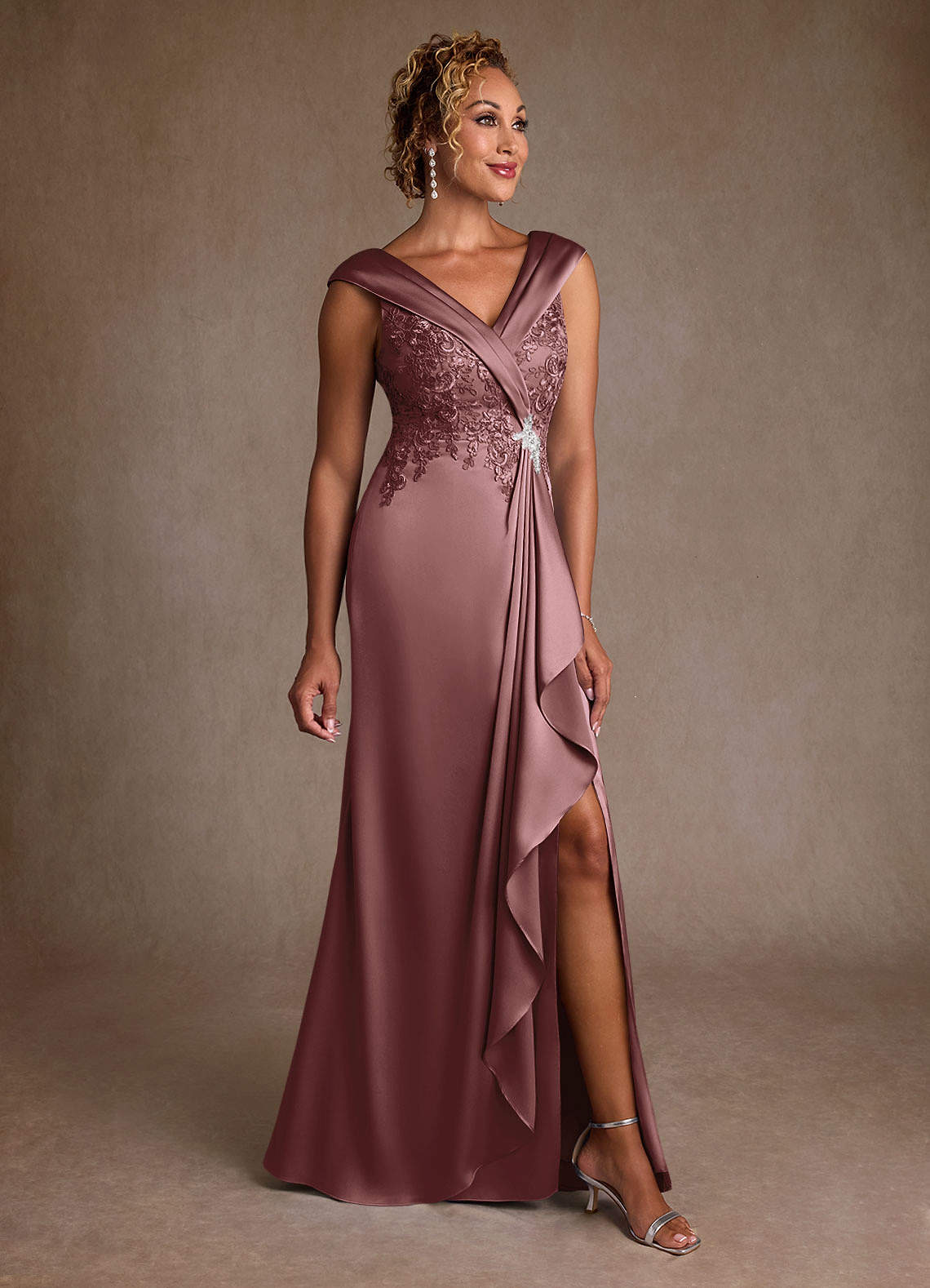 Azazie Santa Monica Mother of the Bride Dresses Vintage Mauve A-Line Lace Dress image1