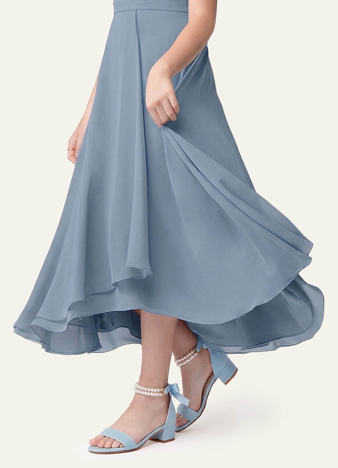 front Pearl and Bow Open Toe Girl's Block Heels for Toddler Little Big Kid