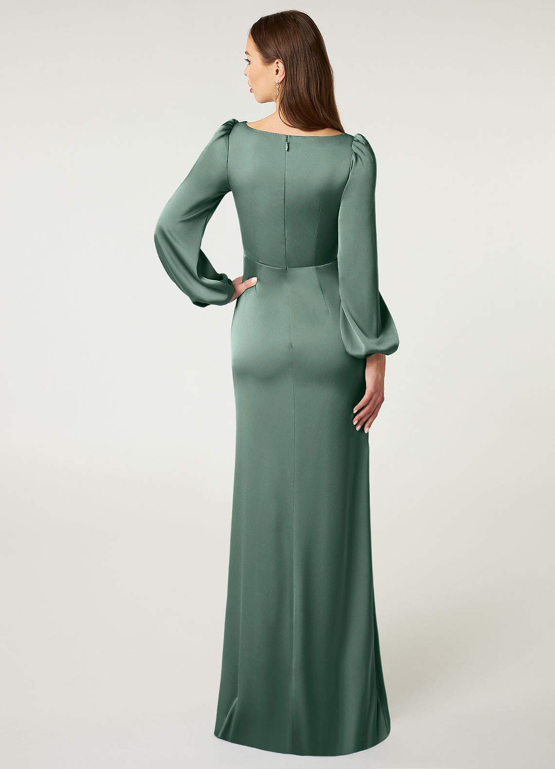 Azazie Mel Ready to Ship Eucalyptus Stretch Satin Bridesmaid Dresses |  Azazie
