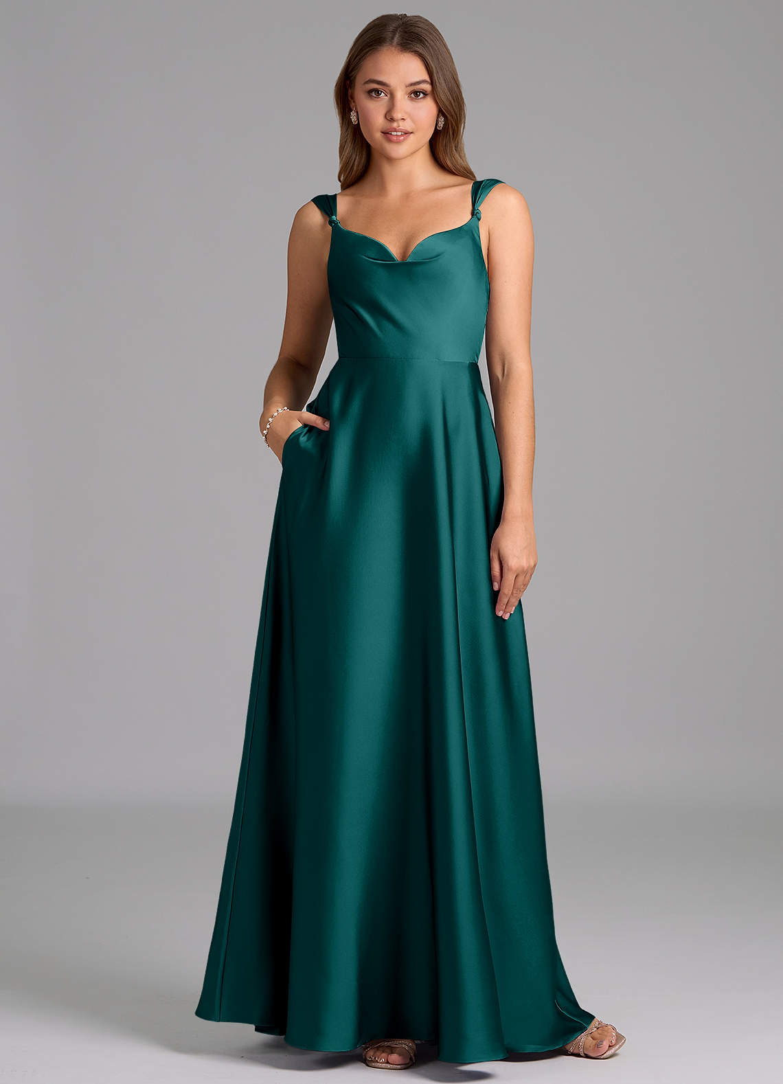 Azazie Beatrice Bridesmaid Dresses Peacock A-Line Sweetheart Neckline Stretch Satin Dress image1