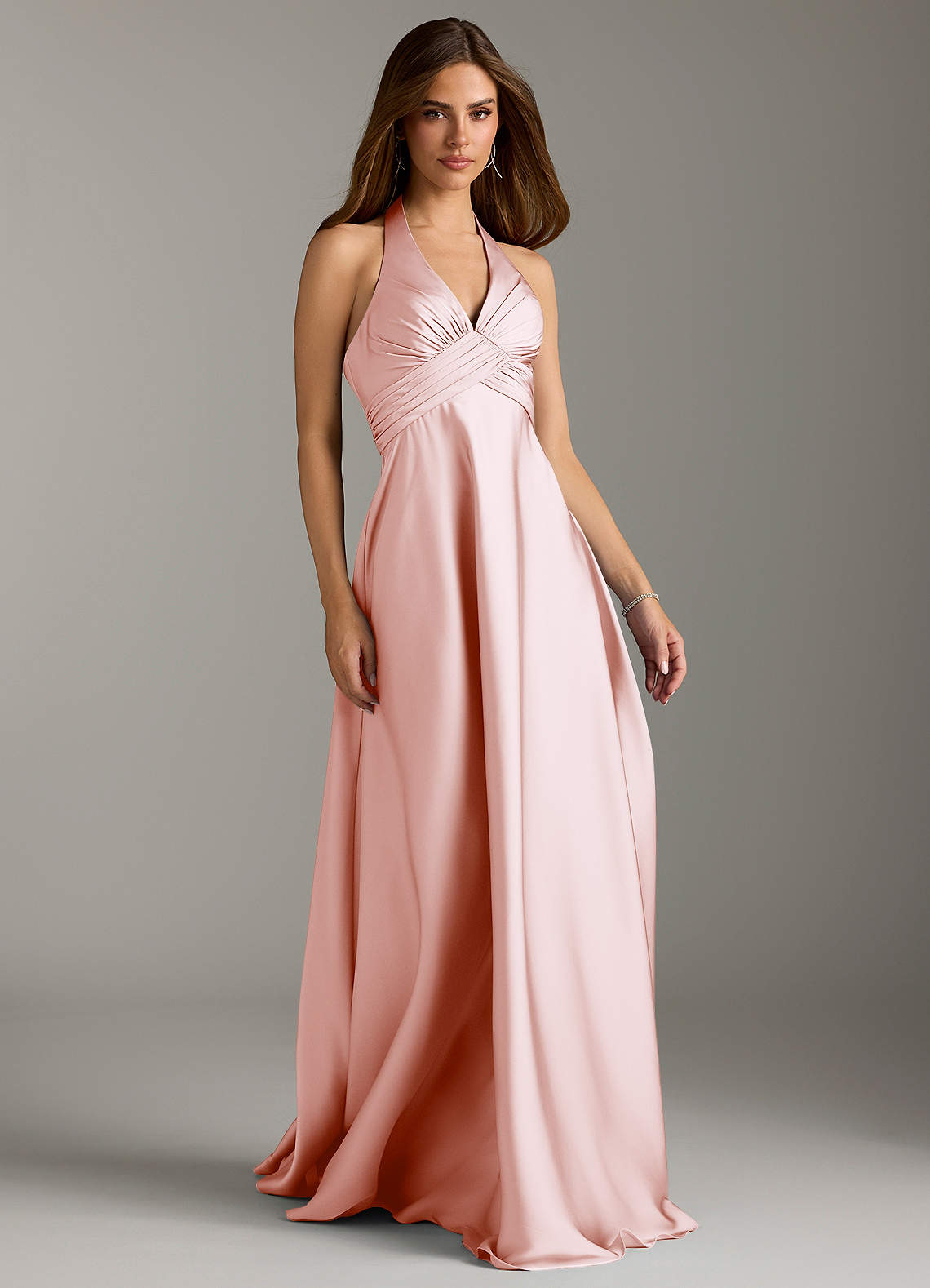 Azazie Tessie Bridesmaid Dresses Blushing Pink A-Line Pleated Stretch Satin Dress image1