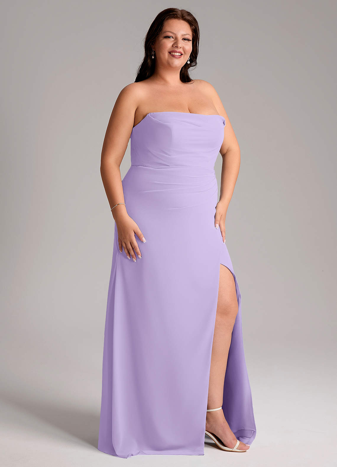 Azazie Leonis Bridesmaid Dresses Lilac Sheath Strapless Chiffon Convertible Dress image13
