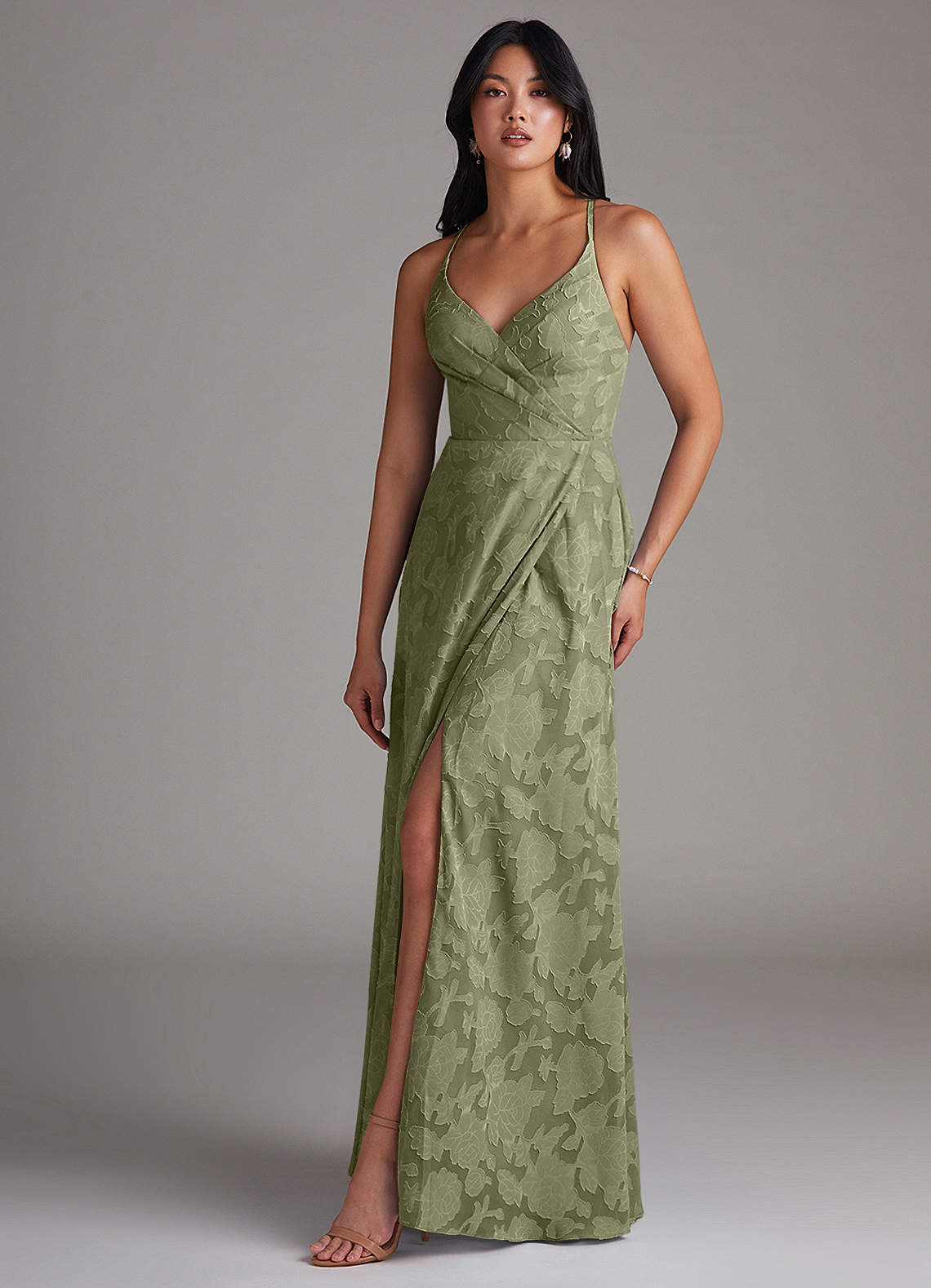 Azazie Davis Pistachio Floral Burnout Bridesmaid Dresses | Azazie
