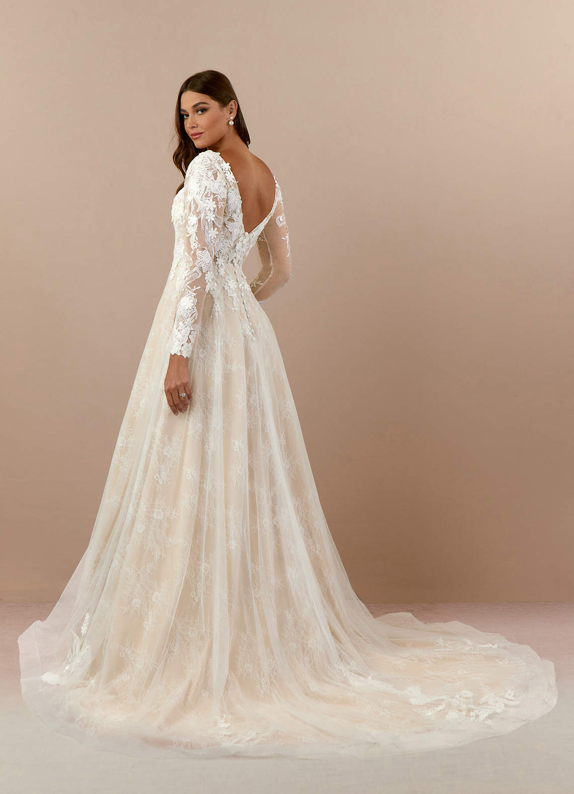 Azazie Leila Wedding Dresses Diamond White Champagne A-Line V-Neck Sequins Tulle Dress image3