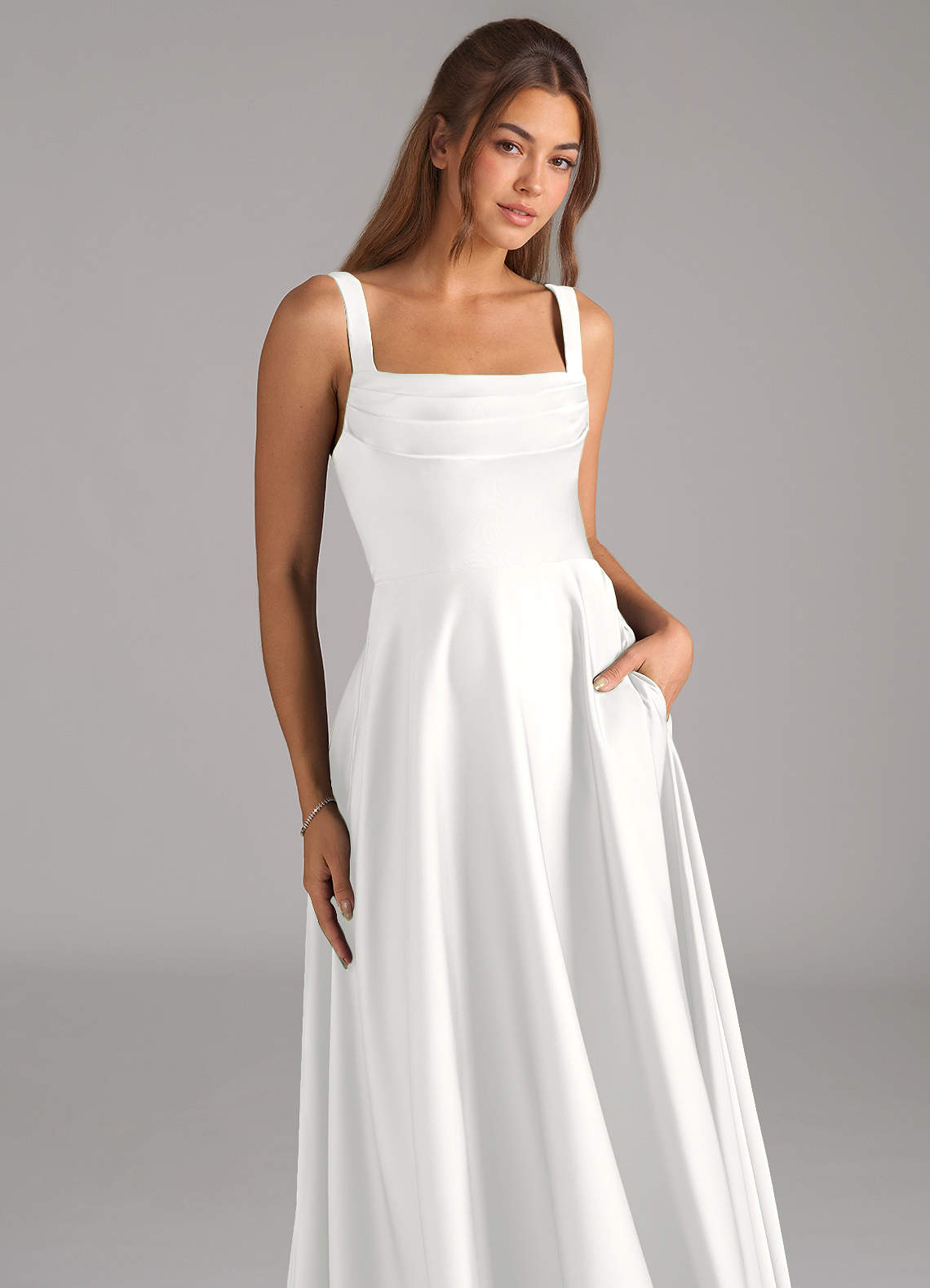 strapless open back dress A-Line Spandex Satin Maxi Formal Dress Pleated Strapless Wedding Guest Gown  COCOMELODY 937501662612 main image 0
