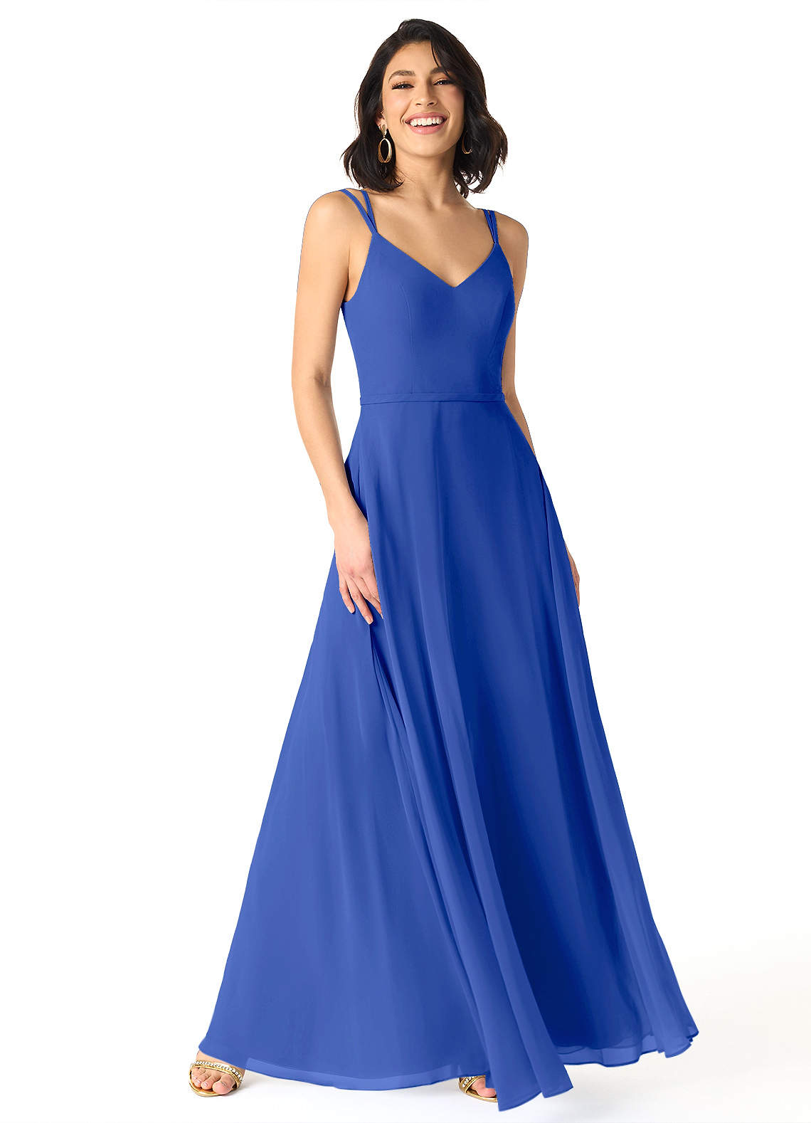 Azazie Janine Bridesmaid Dresses Royal Blue A-Line V-Neck Chiffon Dress image1