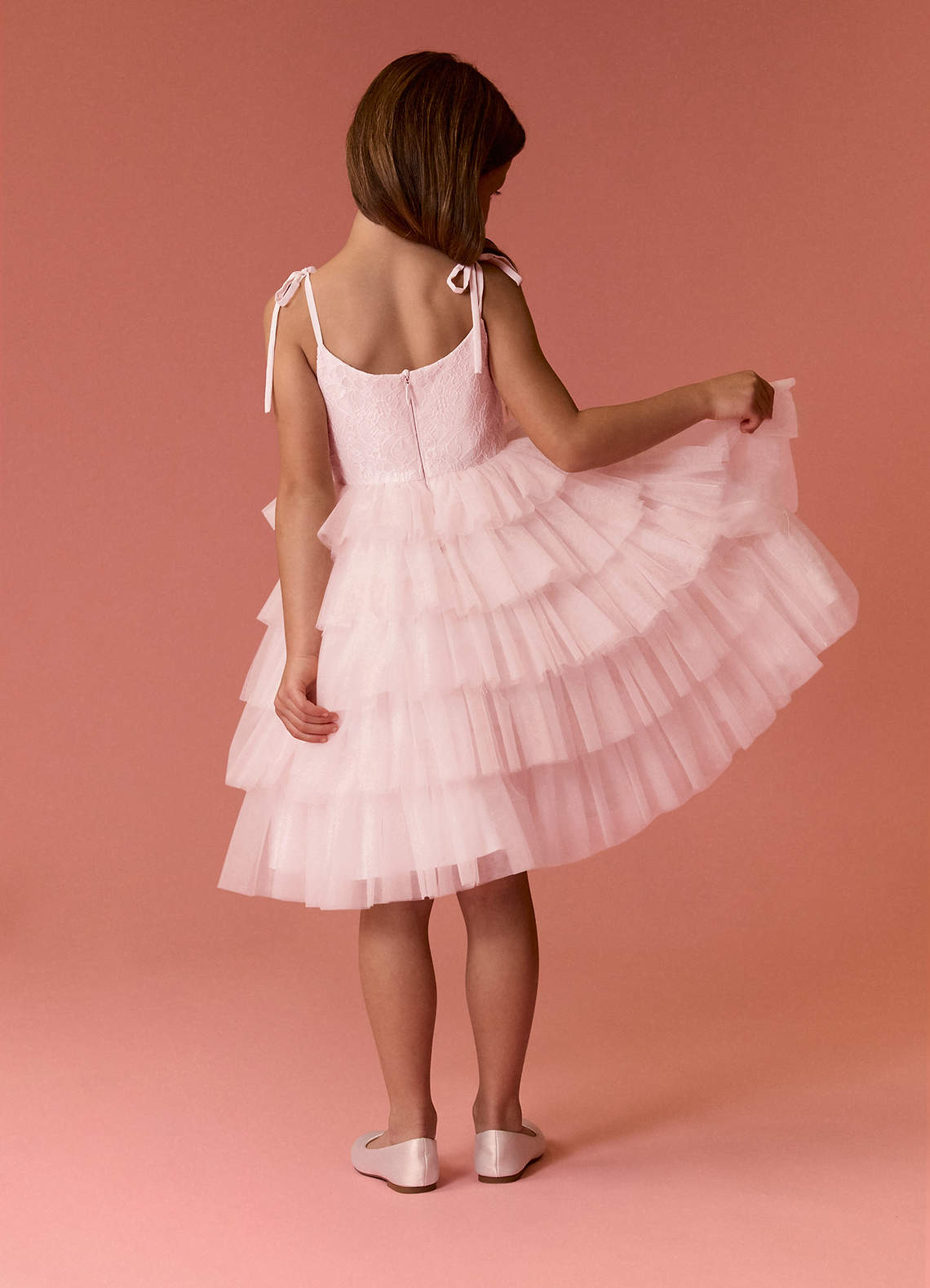 Barbie ♥ Azazie Flower Girl Dresses Scoop Bow Strap Lace Tulle Tier A-Line Dress image8