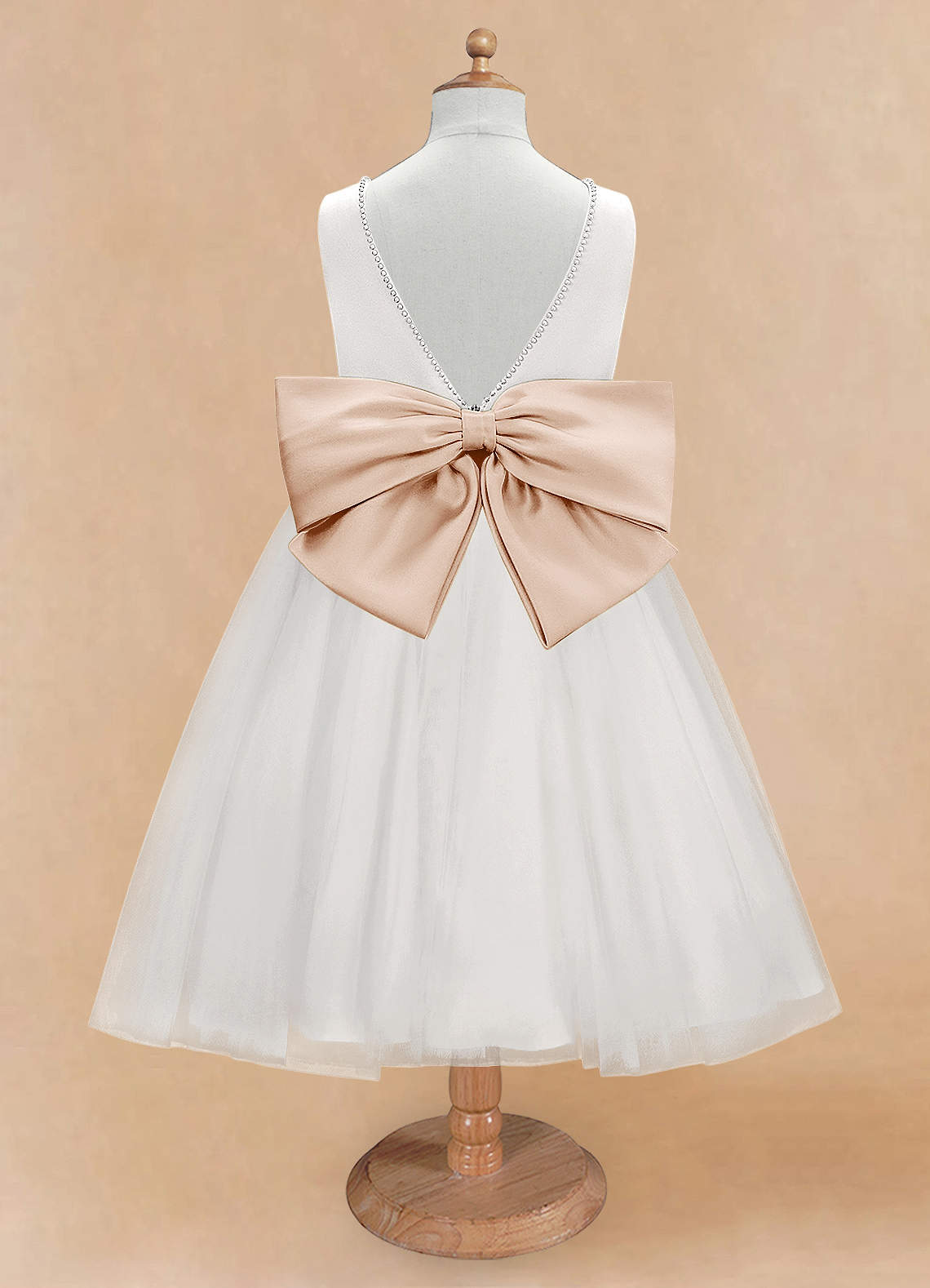 Azazie Seline Flower Girl Dresses Ivory English Rose A-Line Bow Tulle Dress image6