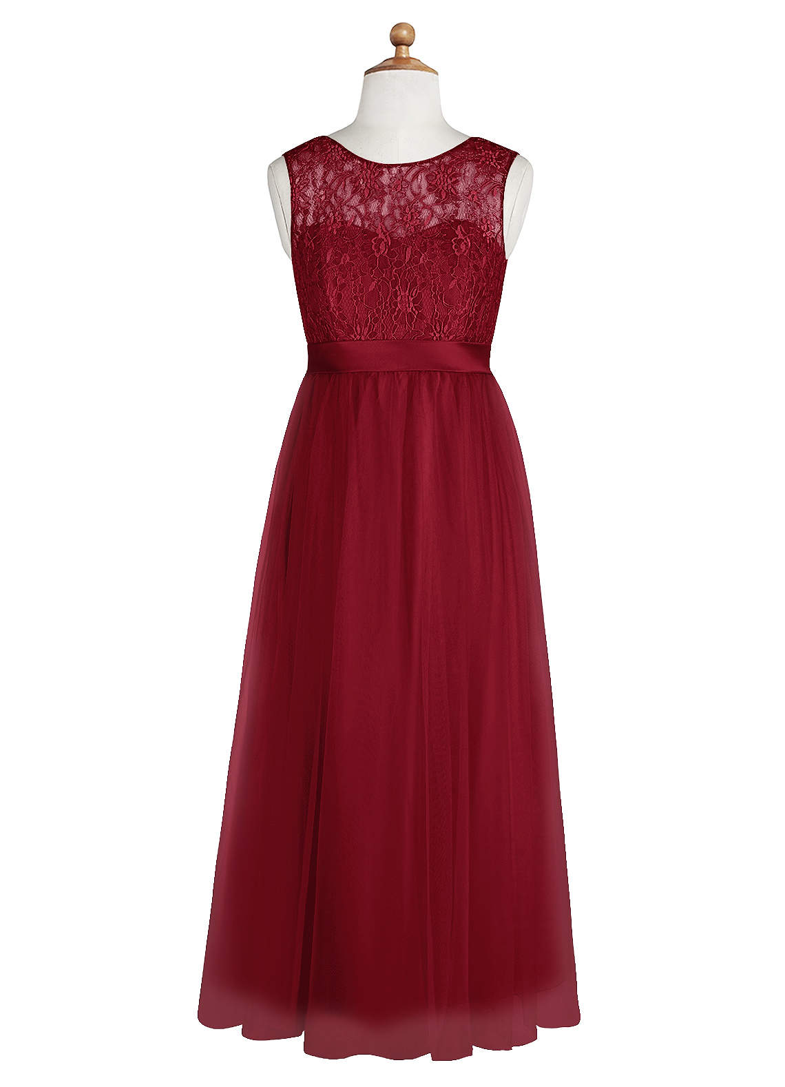 Azazie Georgette Junior Burgundy A-Line Lace Tulle Dress image7