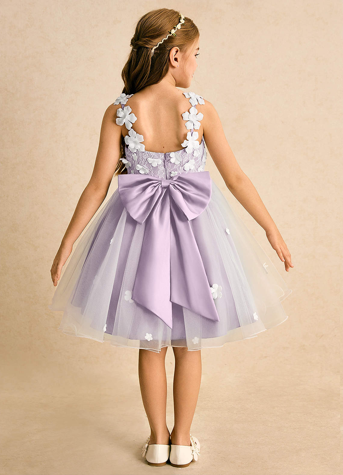Azazie Junebug vestidos de niña de las flores Vestido de Marfil Lila Esmerilada de Tul de Princesa con Encaje image1