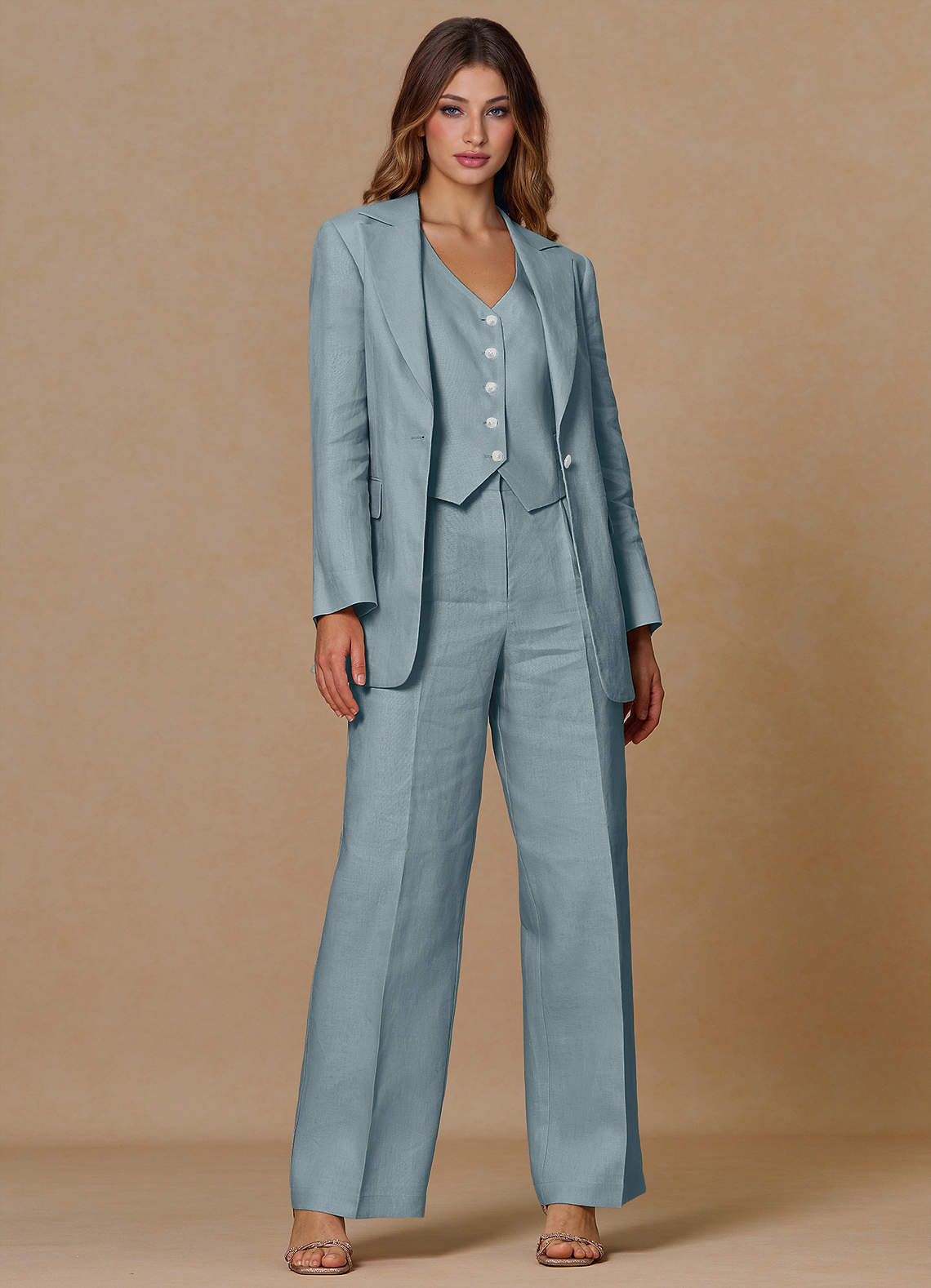 Belicia Dusty Blue 100% Linen 3-Piece Suit | Azazie