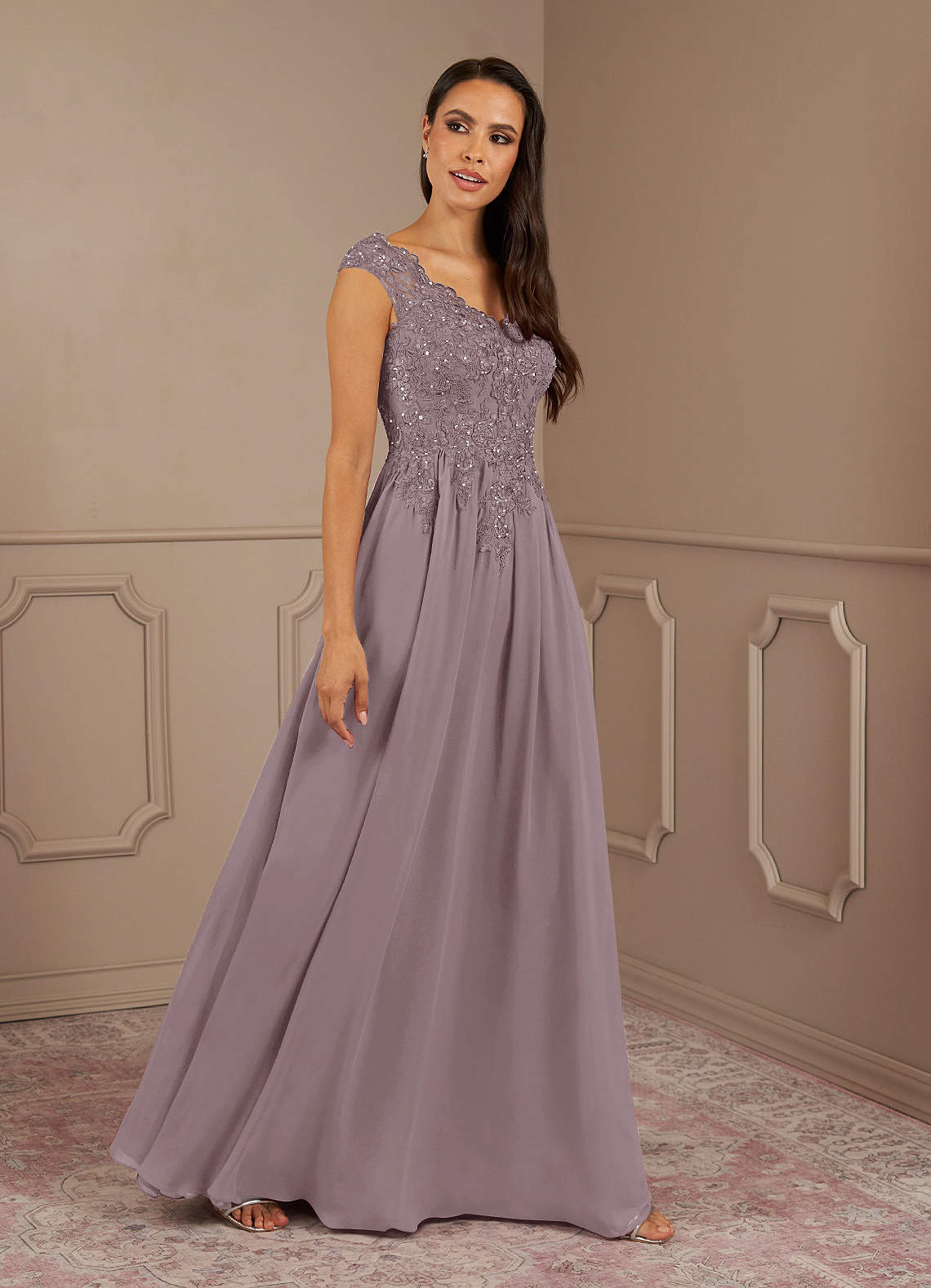 Azazie Amethyst Dusk A-Line V-Neck Sequins Chiffon Dress | Azazie