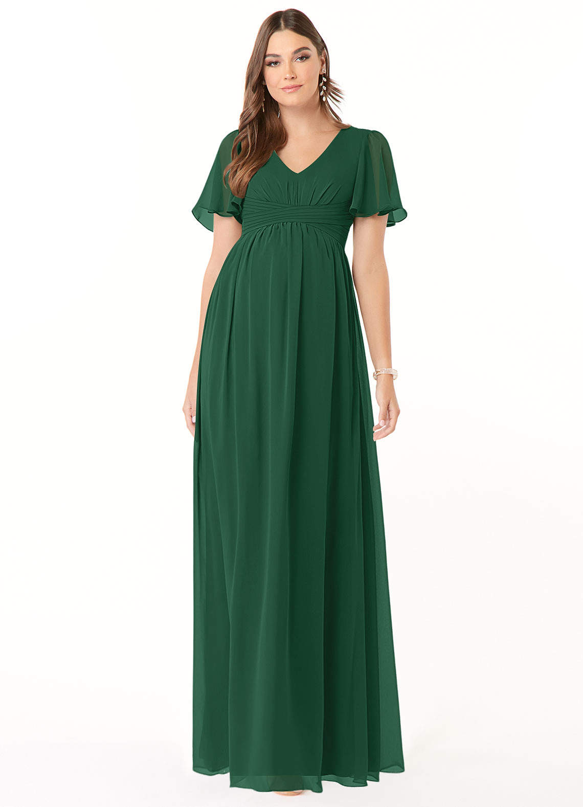 Azazie A-Line/Princess V-Neck Floor-Length Chiffon Maternity Bridesmaid Dresses - Dark Green Azazie A-Line/Princess V-Neck Floor-Length Chiffon Maternity Bridesmaid Dresses - Dark Green