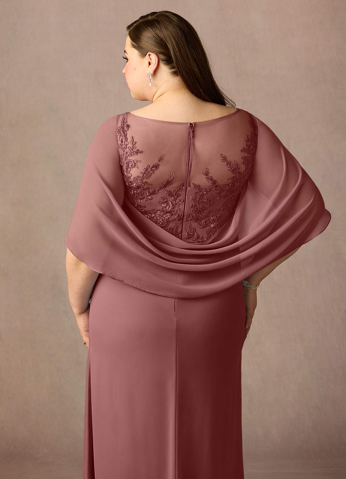 Azazie Hera Mother of the Bride Dresses Desert Rose A-Line Lace Capelet Chiffon Dress image6