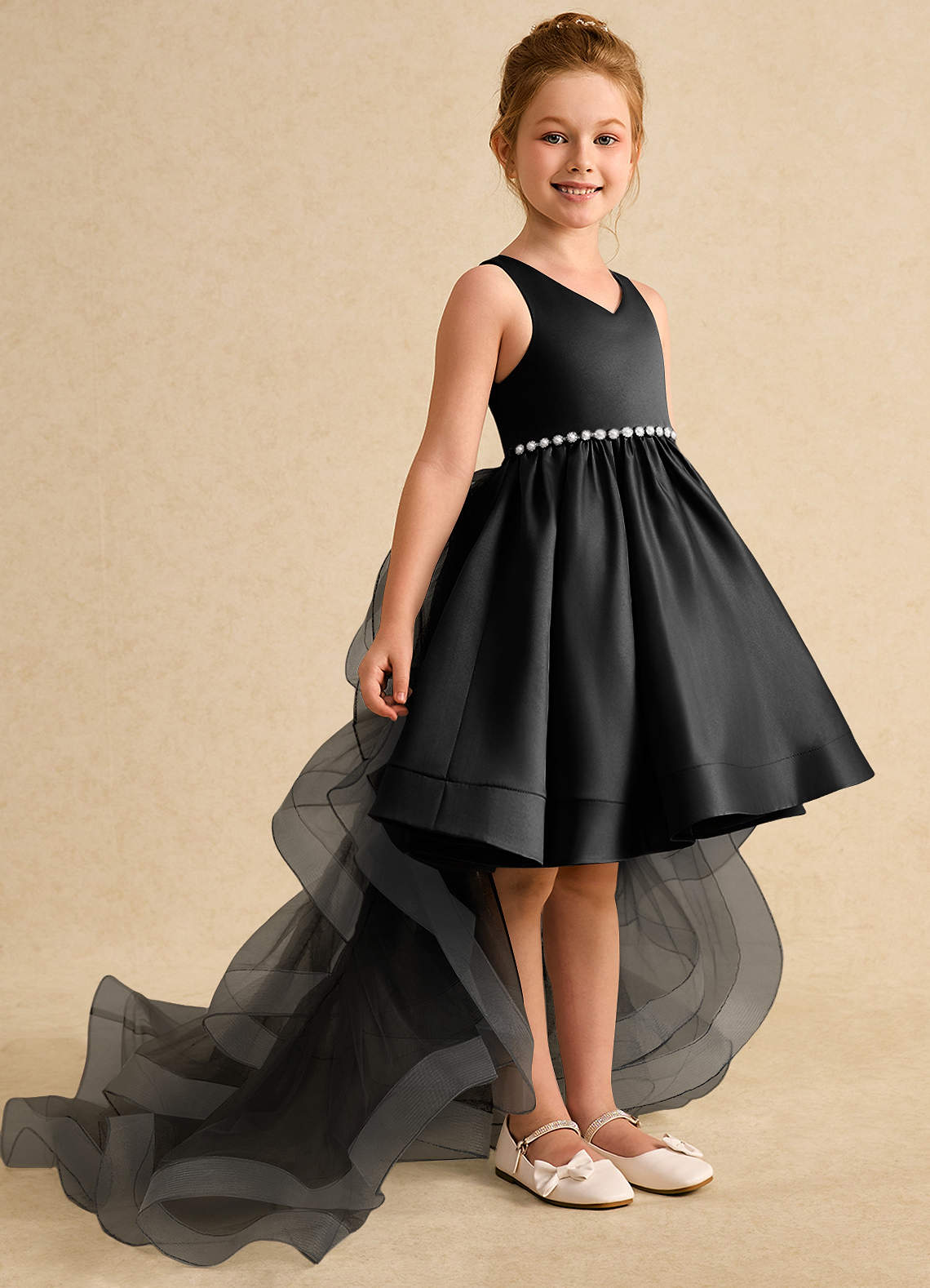 Azazie Julietta Robe Demoiselle D'honneur Fillette Robe Princesse en Tulle Convertible Noir image2
