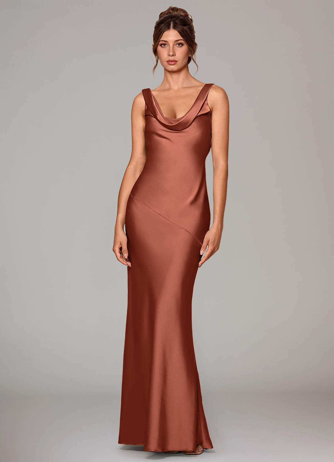 Azazie Rylina Bridesmaid Dresses Clay Mermaid Stretch Satin Dress image1