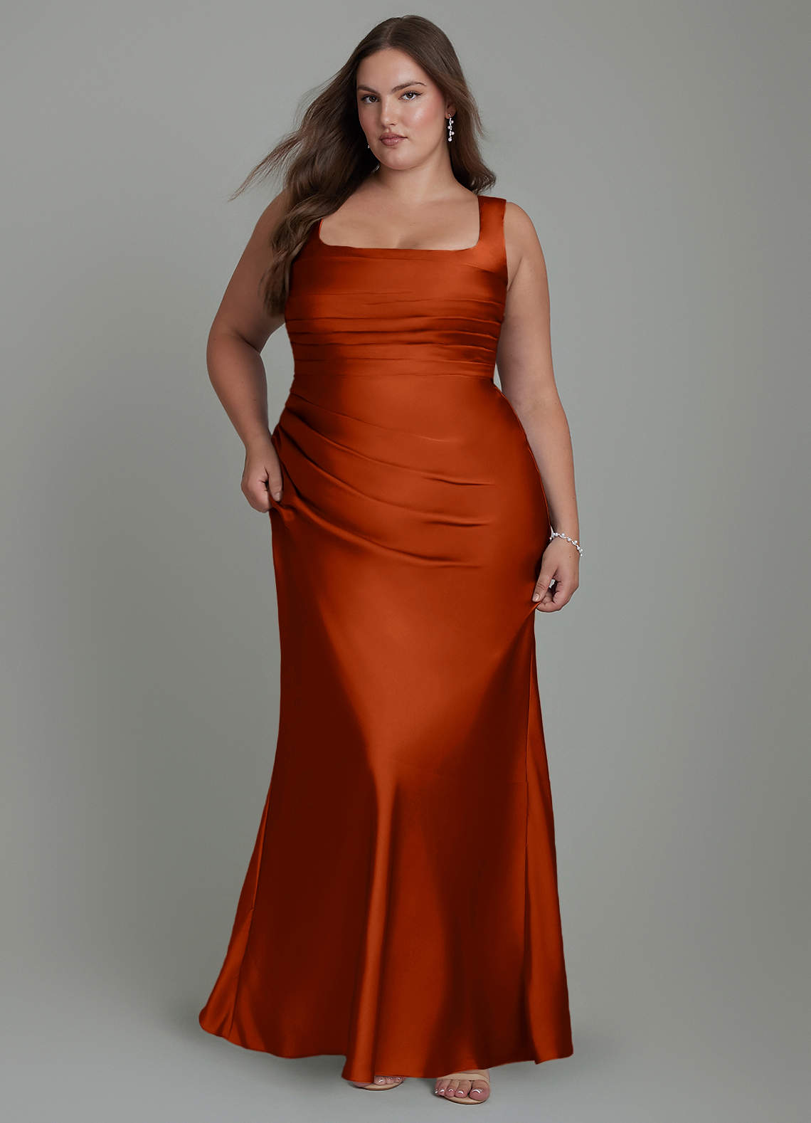 Azazie Mermaid Square Neck Floor-Length Stretch Satin Bridesmaid Dresses