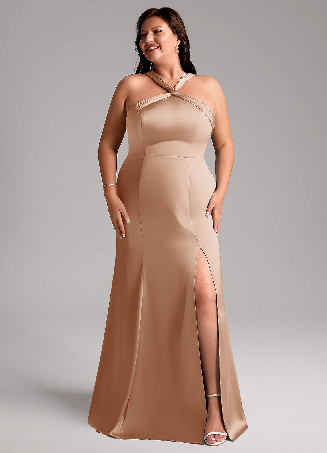 Azazie Rue Bridesmaid Dresses English Rose A-Line Pleated Stretch Satin Dress image9
