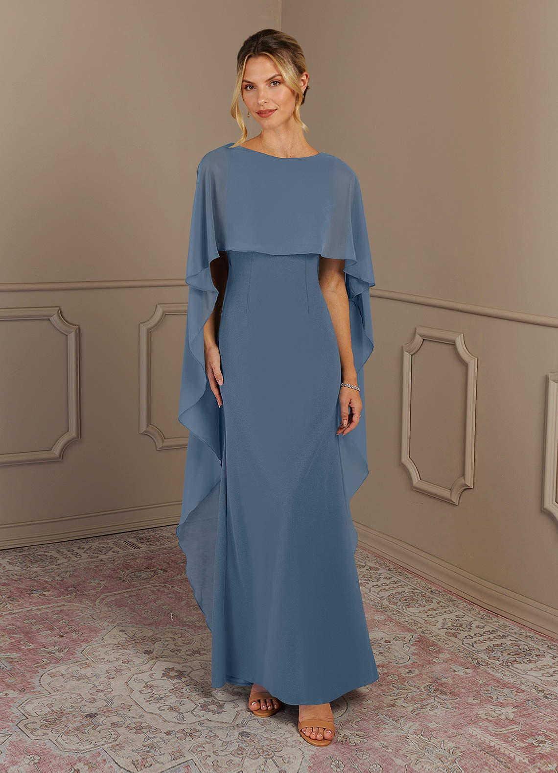 sachin and babi light blue dress Mori Lee 72603 - Long Chiffon, Crepe Sheath Dress main image 1