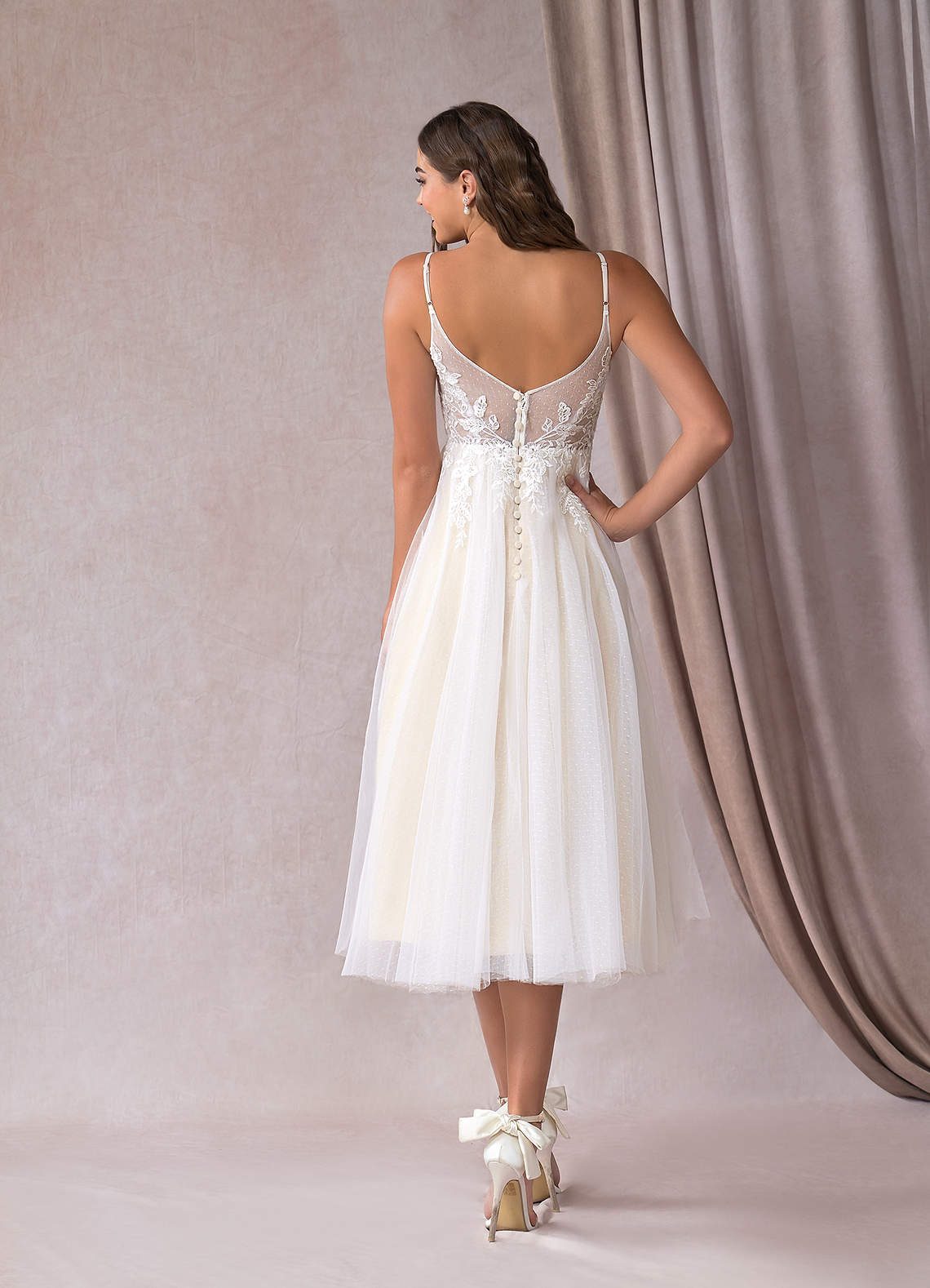 Azazie Liana Wedding Dresses Diamond White Champagne A-Line V-Neck Sequins Tulle Dress image1