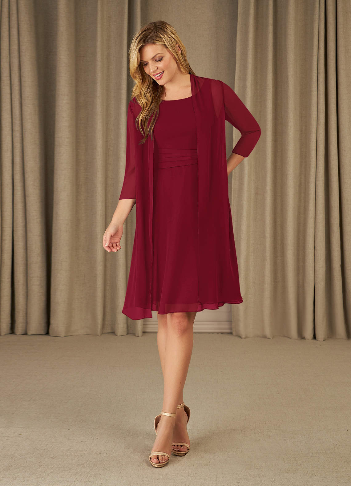 Scoop Pleated Knee-Length Girl's Dress Champagne