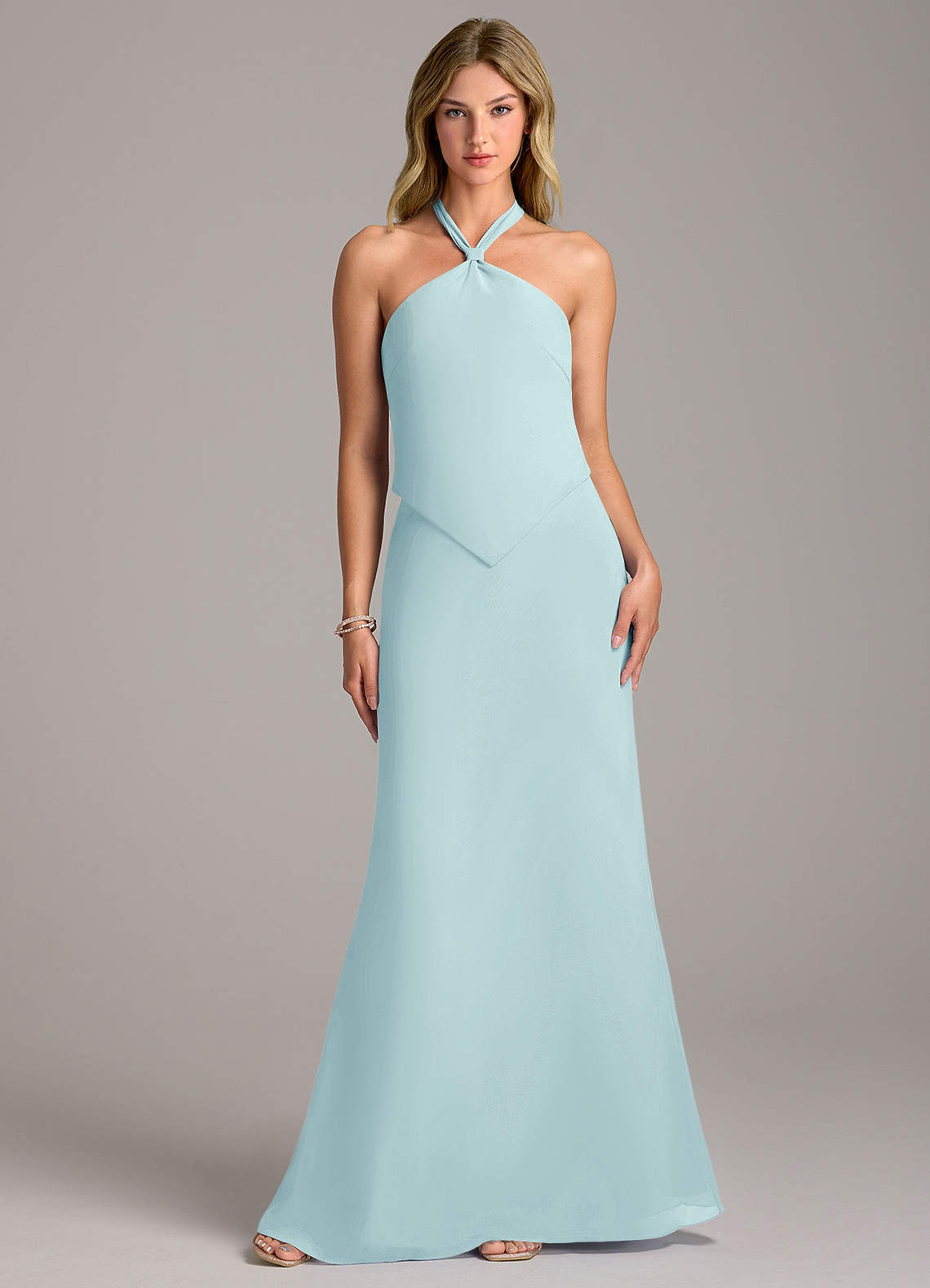 Azazie Keisha Bridesmaid Dresses Sea Glass Sheath Chiffon Dress image1