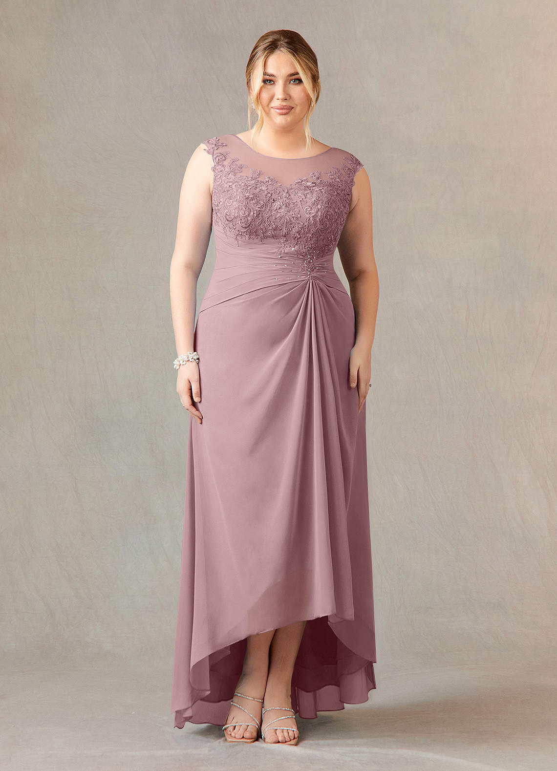 Azazie Endora Mother of the Bride Dresses Dusty Rose A-Line Scoop Lace Chiffon Dress image6