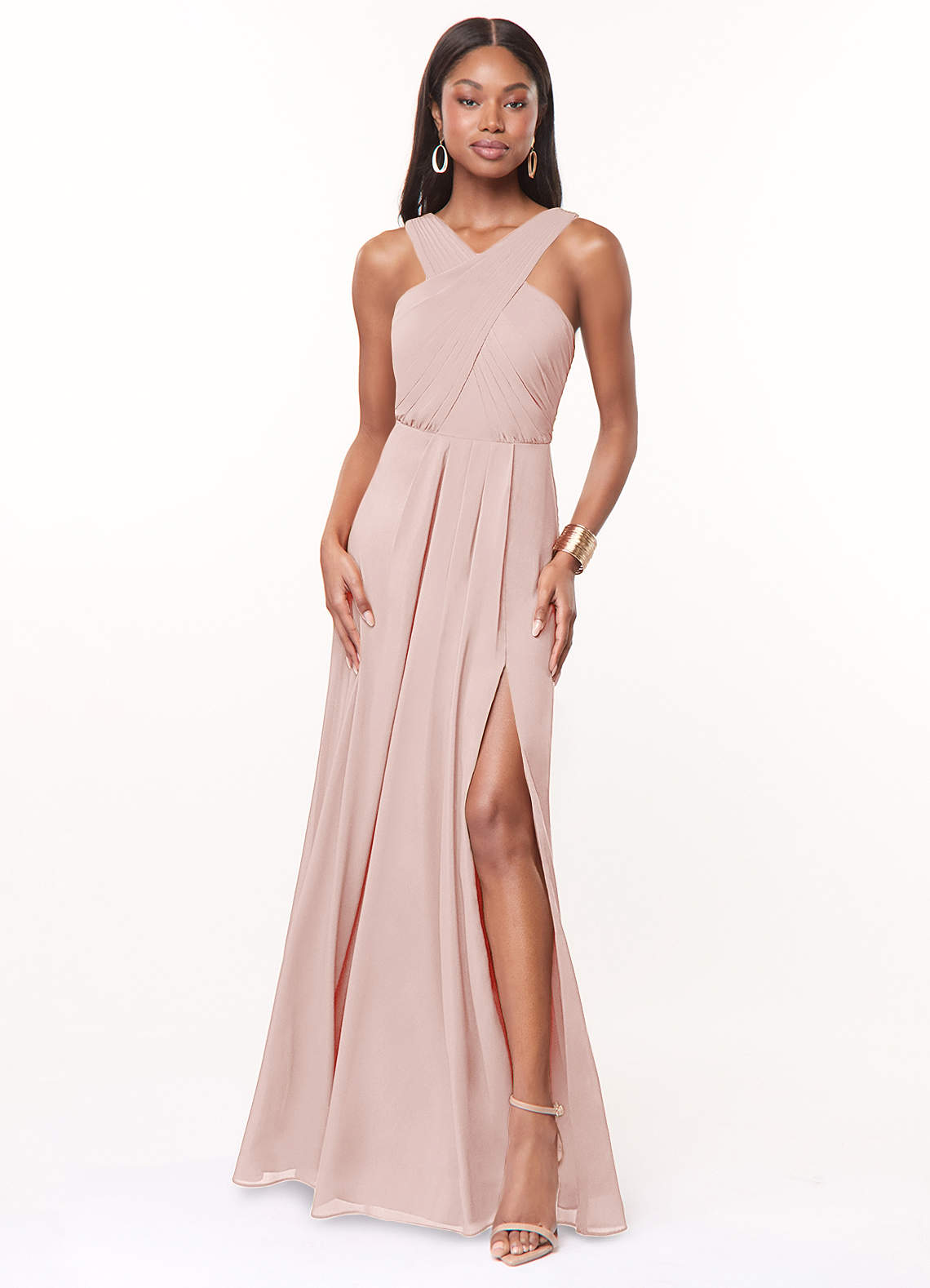 Azazie Brandie Bridesmaid Dresses Blushing Pink A-Line Pleated Stretch Chiffon Dress image1