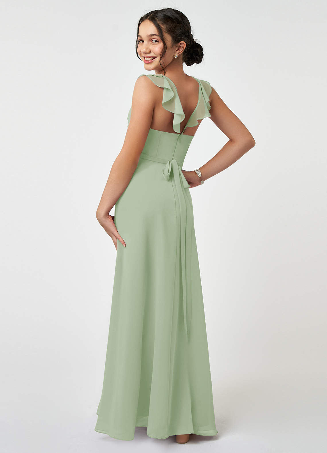 Azazie Emily Junior Bridesmaid Dress in Dusty Sage | Azazie